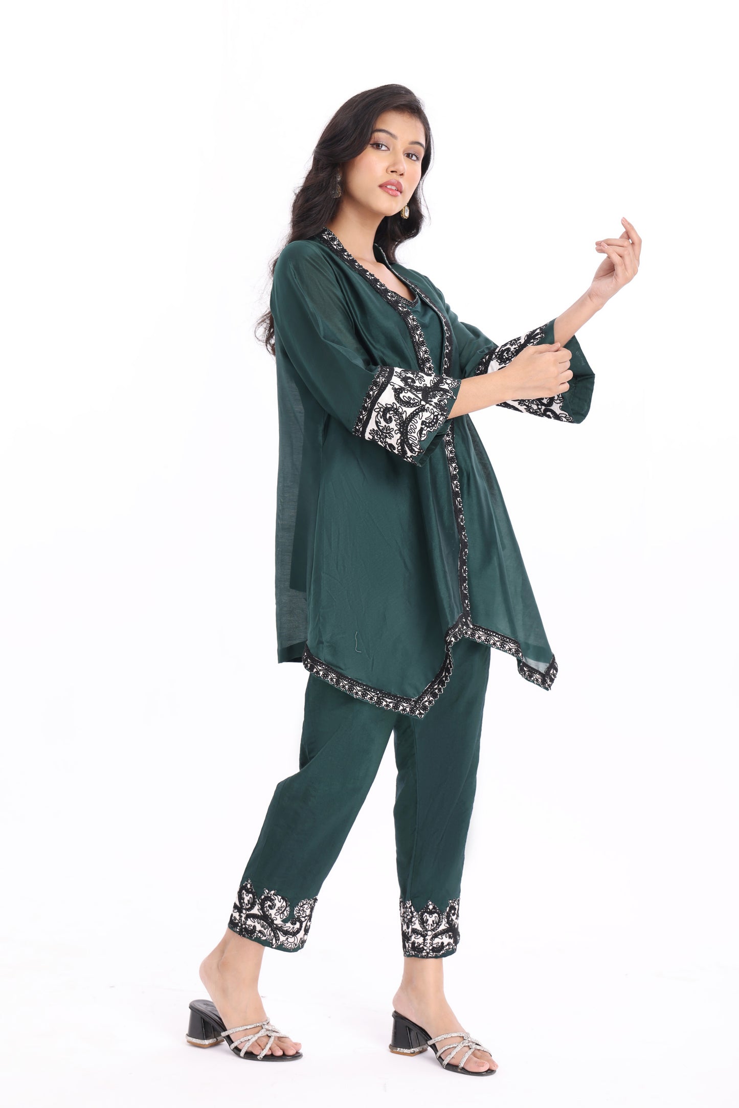 Straight shirt paired with Asymmetrical jacket and straight pants