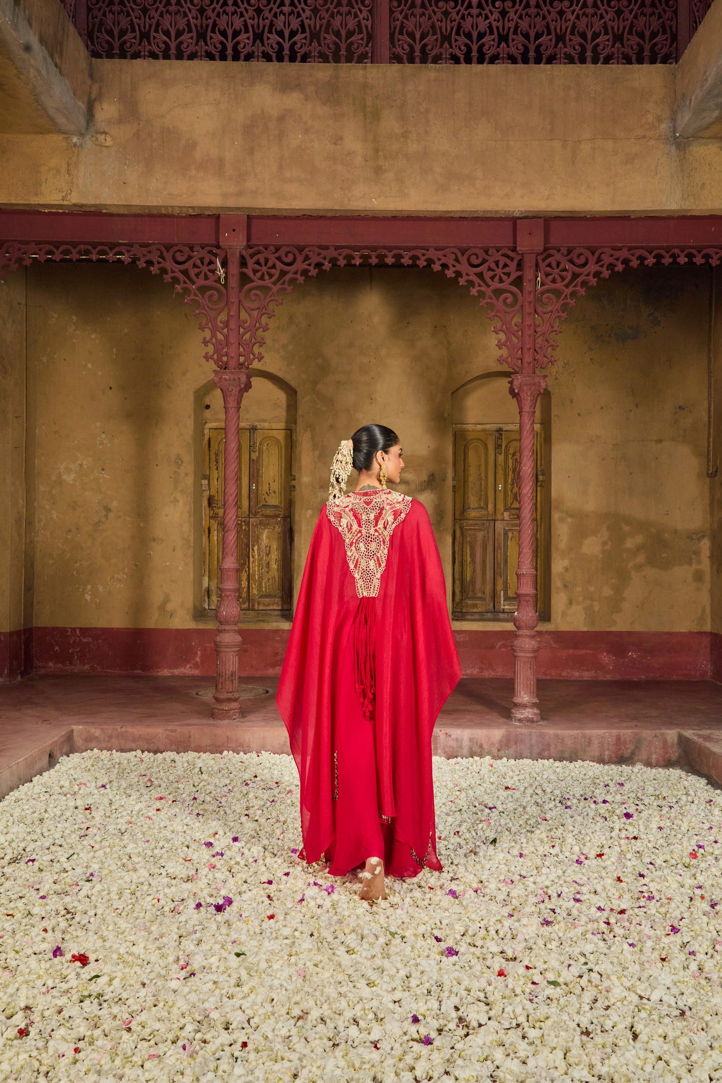 Ruby Red Crinkle Chanderi Kaftan Set