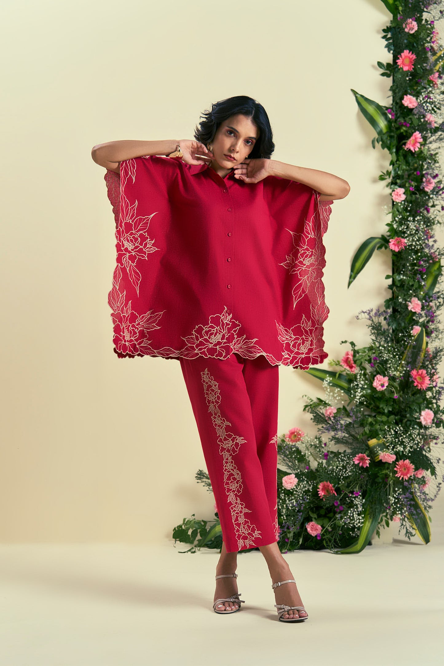 Origani Red Jardin Kaftan Set