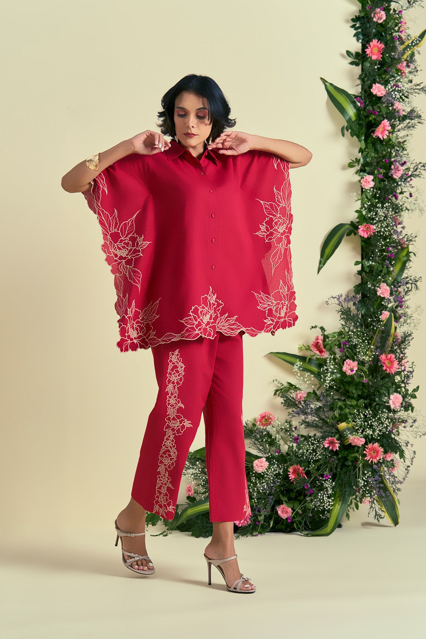 Origani Red Jardin Kaftan Set