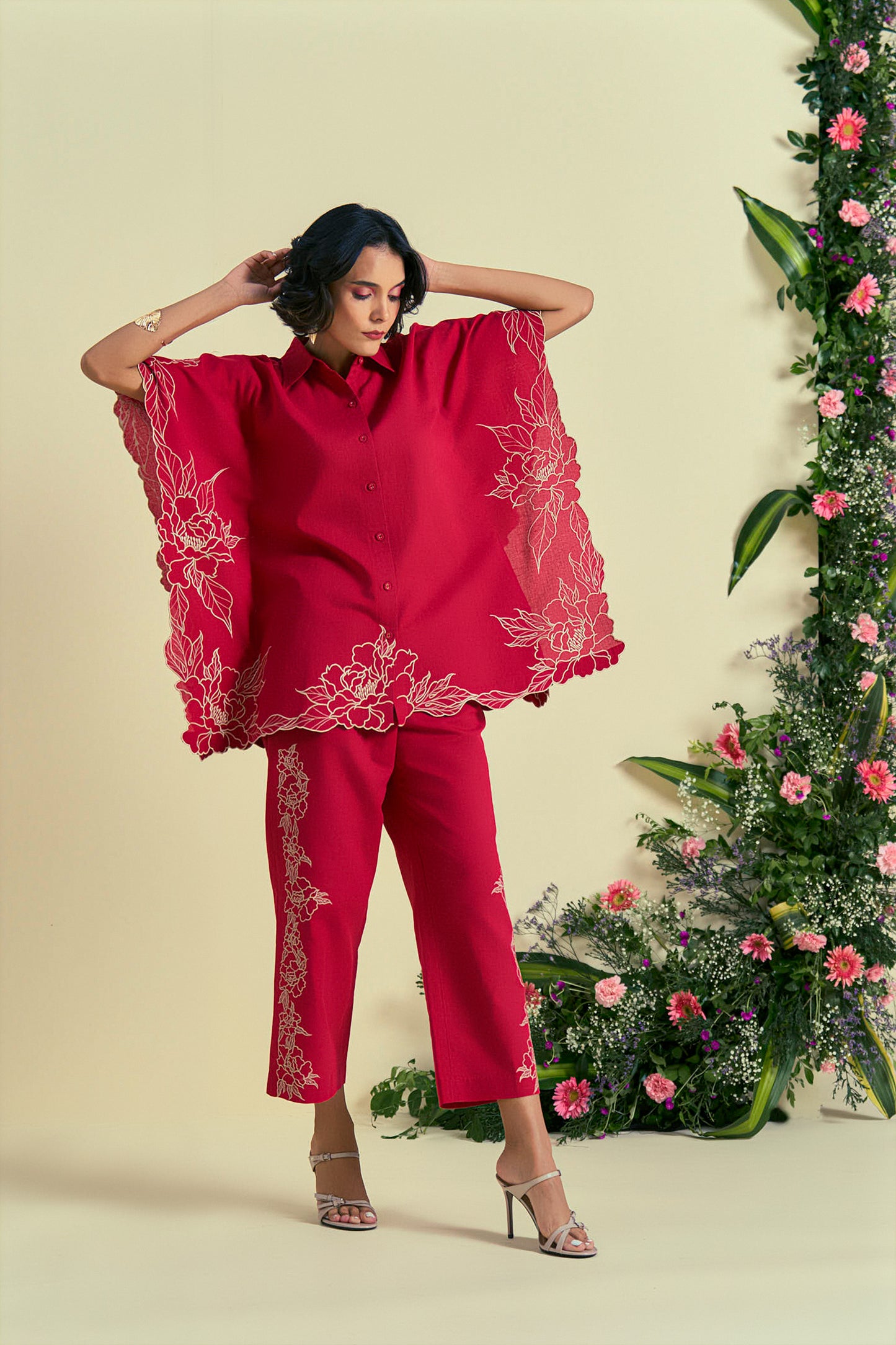 Origani Red Jardin Kaftan Set