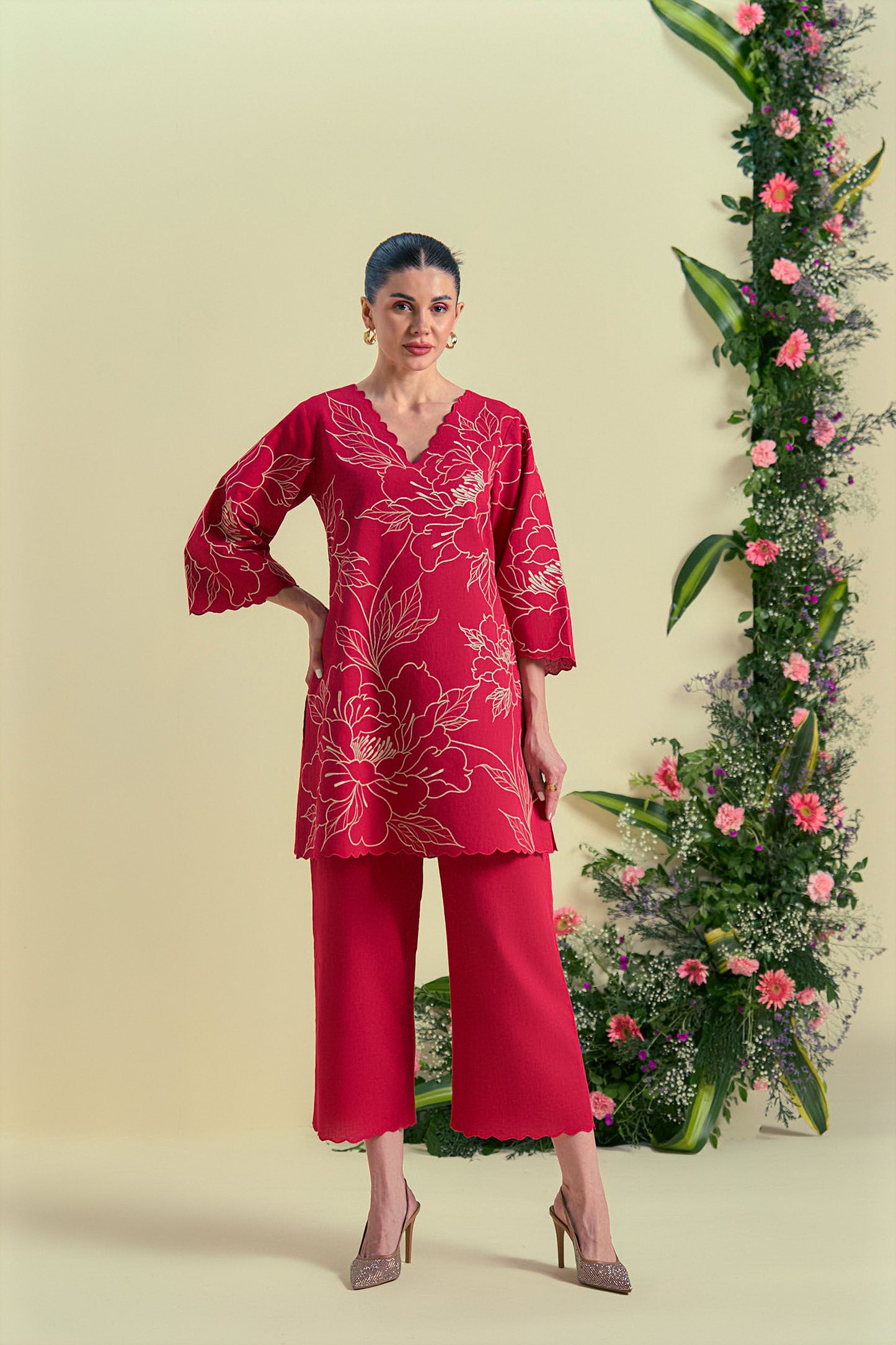 Origani Red Nira Tunic Set