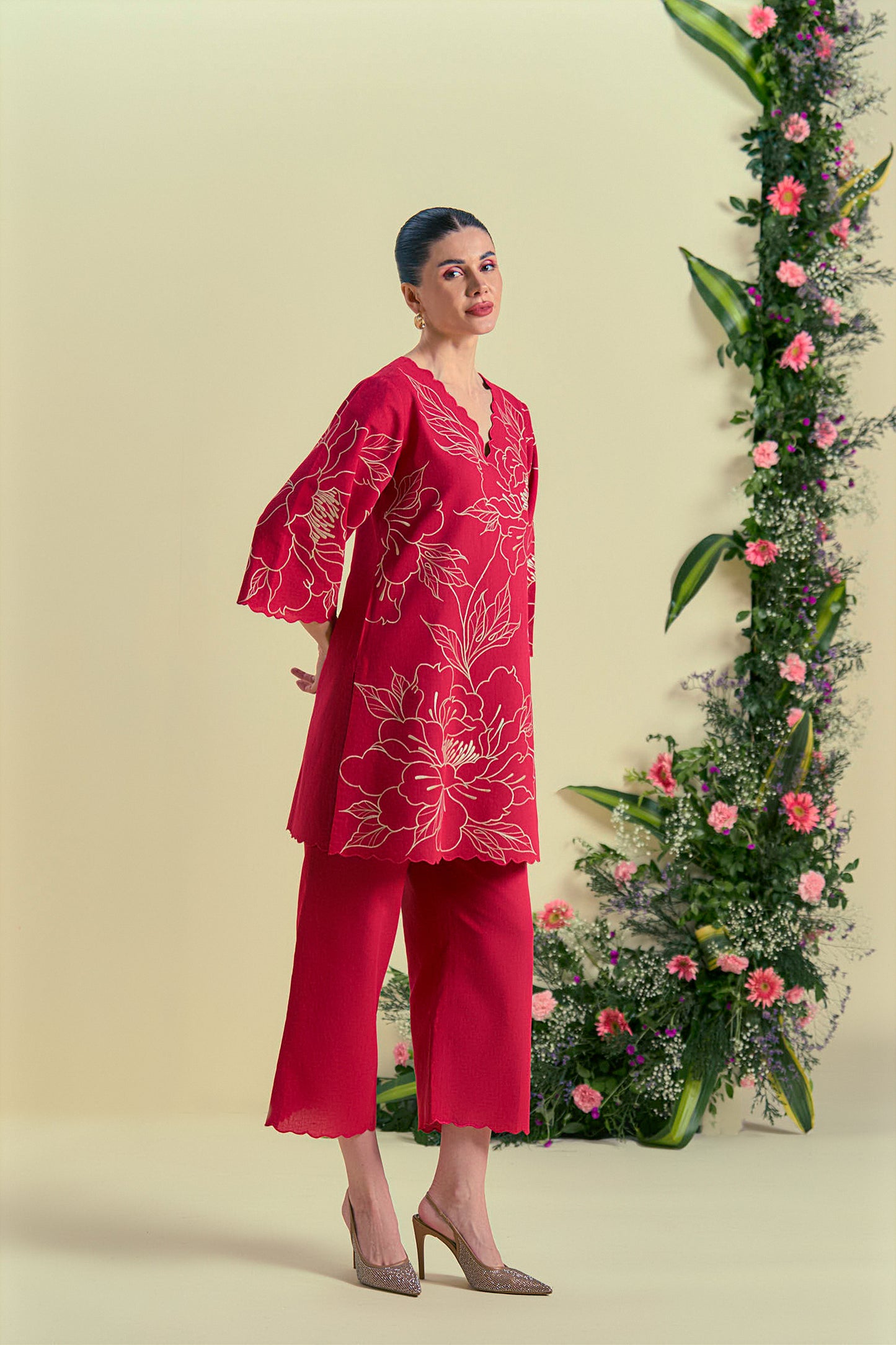 Origani Red Nira Tunic Set