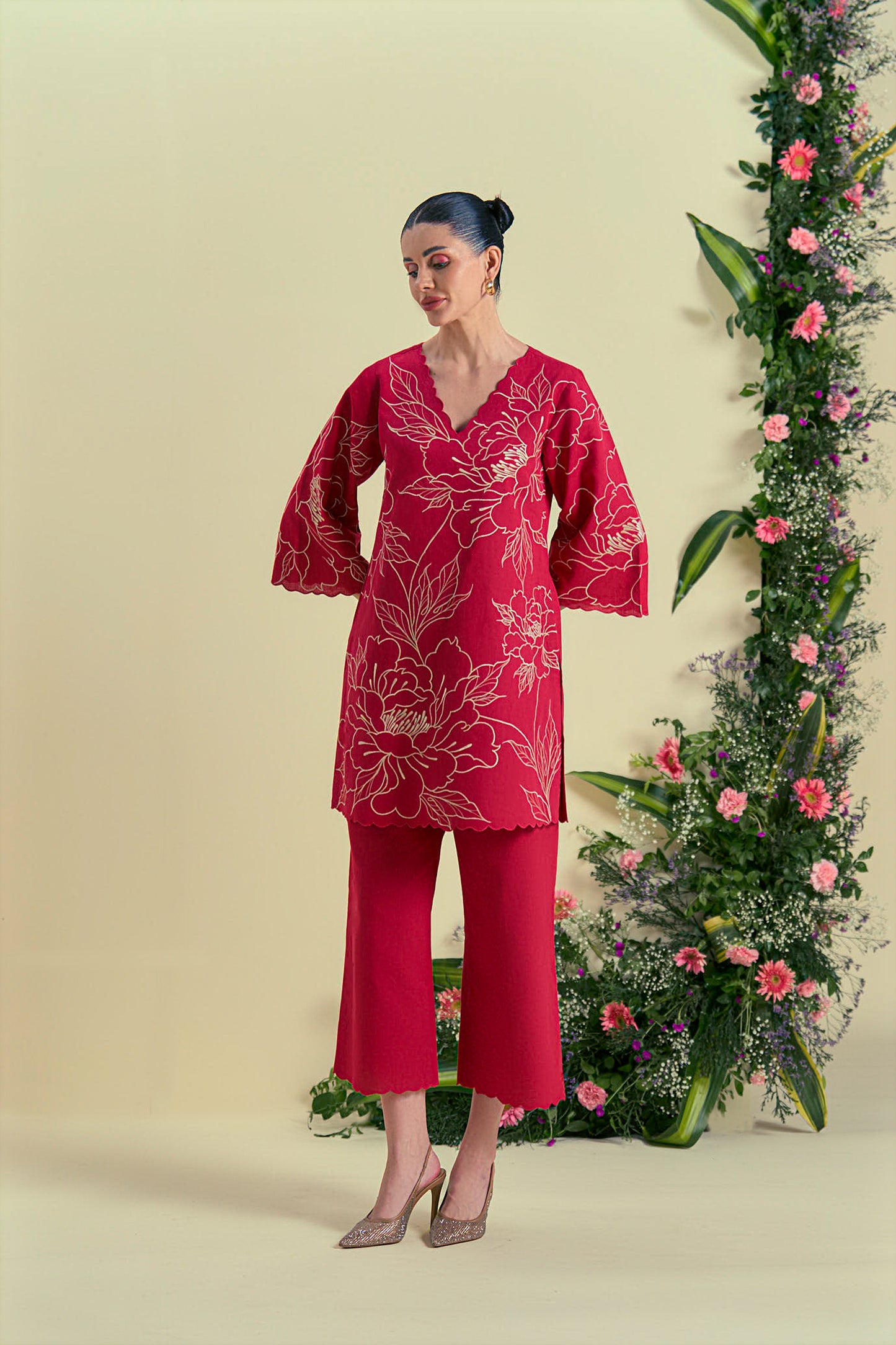 Origani Red Nira Tunic Set