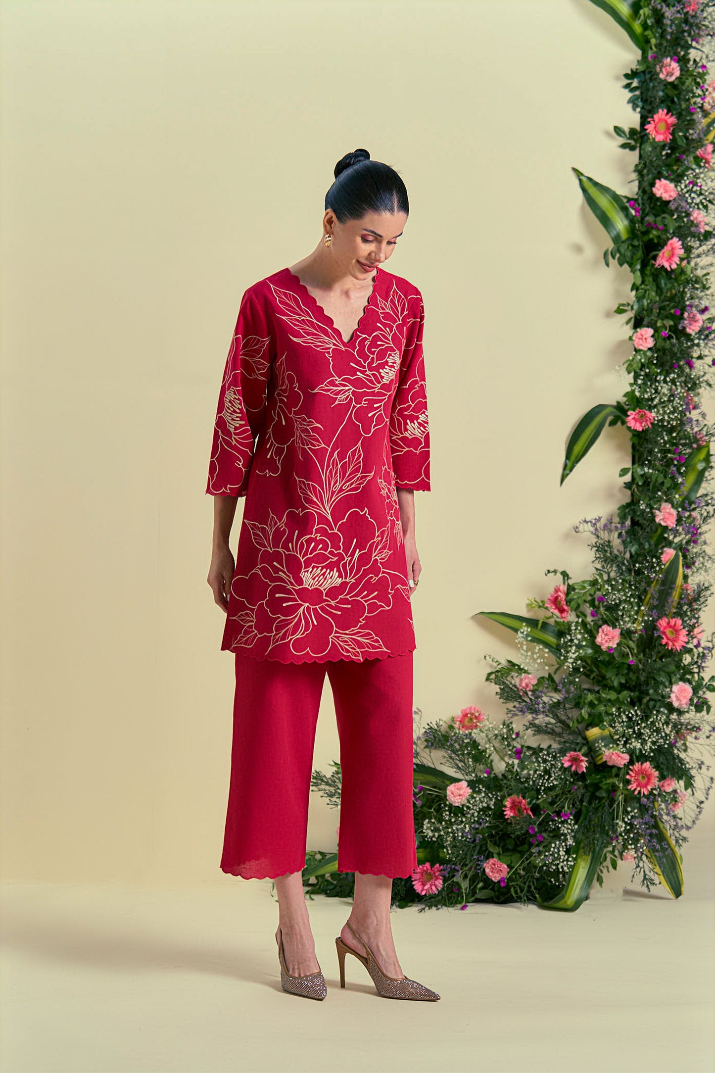Origani Red Nira Tunic Set