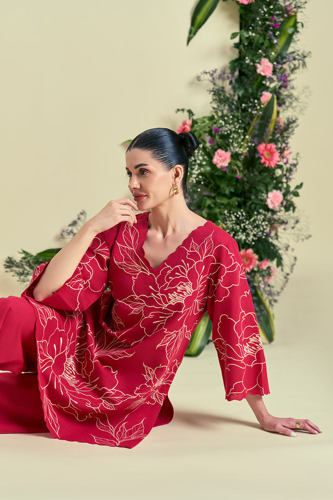 Origani Red Nira Tunic Set