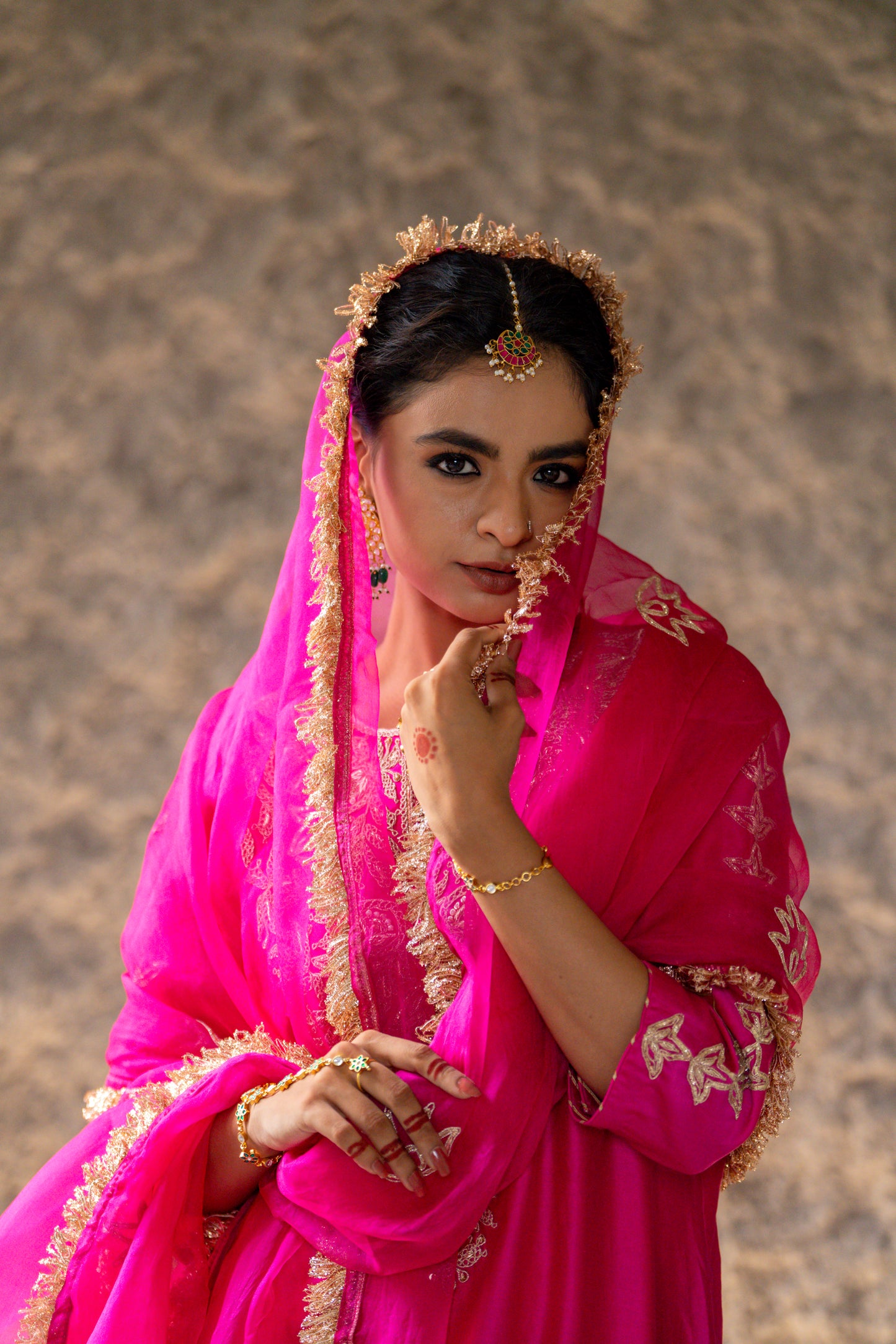 Fuschia Pink Silk Kurta Set with Heavy Dori and Dabka Work