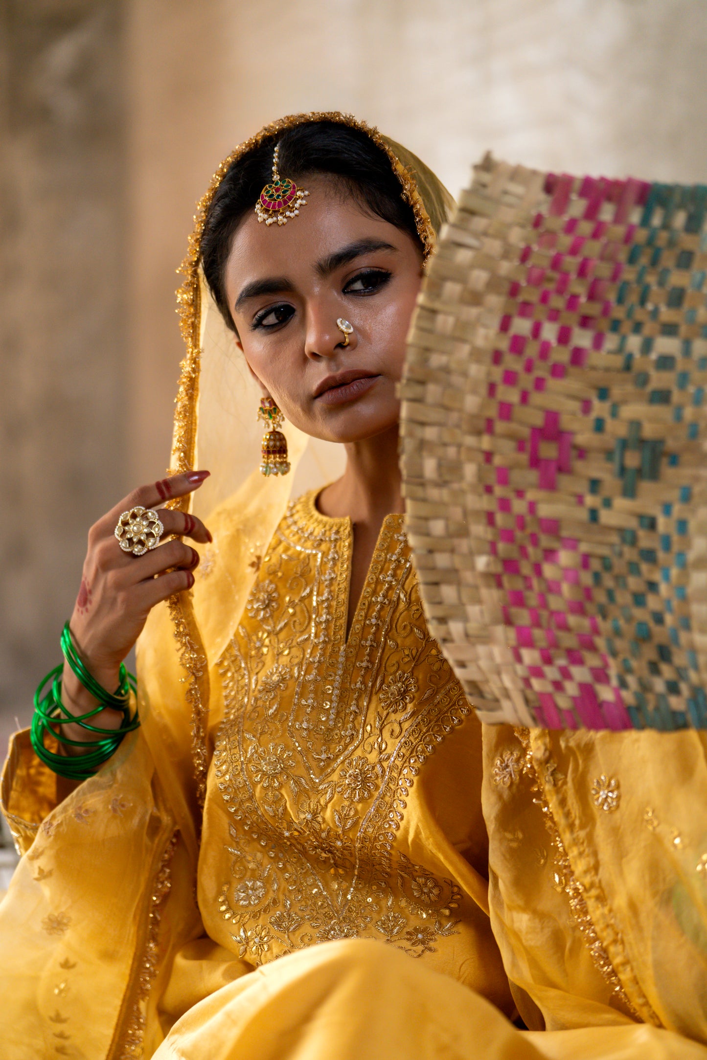 Yellow Silk Kurta Set with Heavy Gota Zardozi Dabka Work