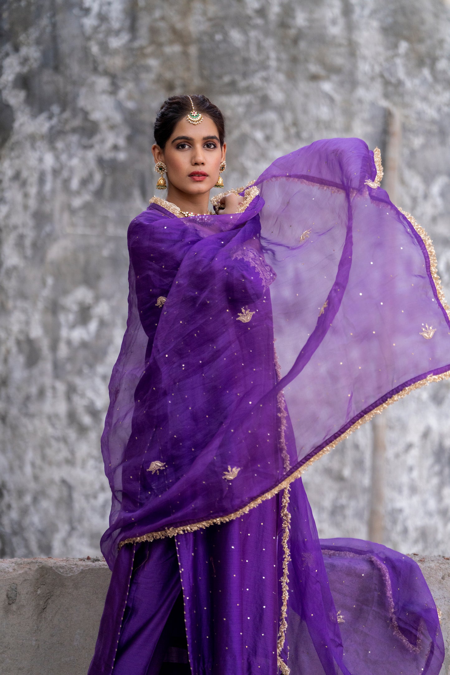 Purple Silk Kurta Set with Heavy Dori and Dabka Work