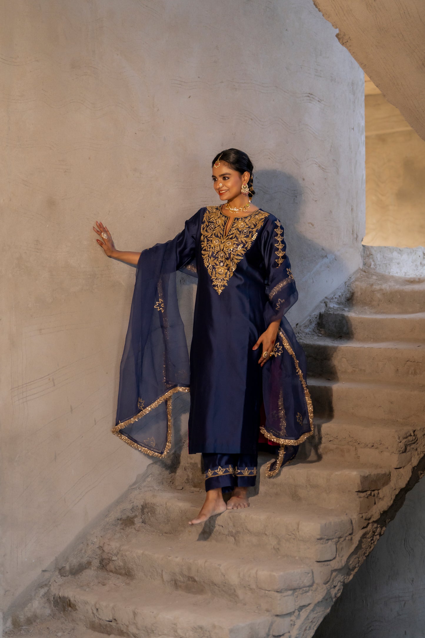 Midnight blue Silk Kurta Set with Heavy Dori and Dabka Work