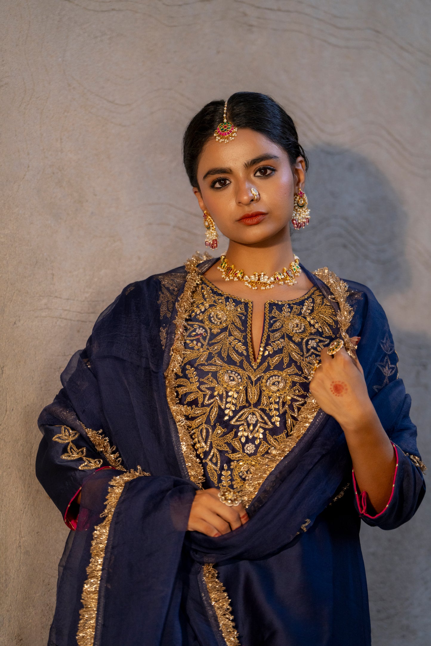 Midnight blue Silk Kurta Set with Heavy Dori and Dabka Work