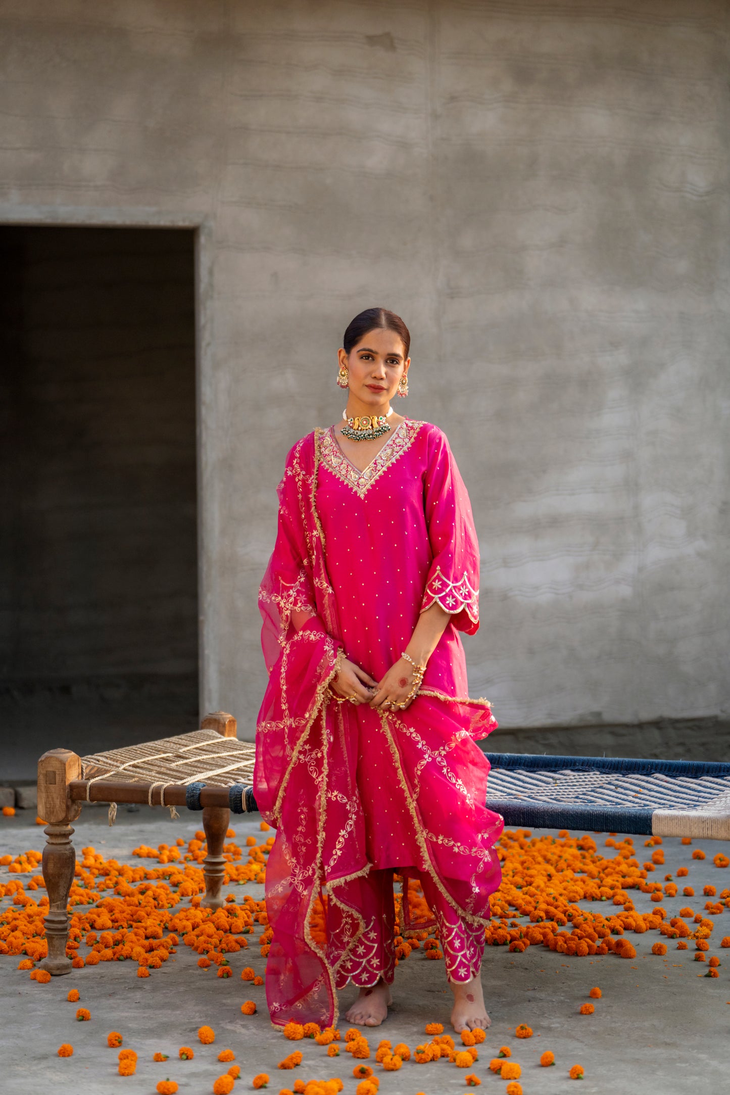 Fuschia Pink Silk Kurta Set with Heavy Dori and Zari Work