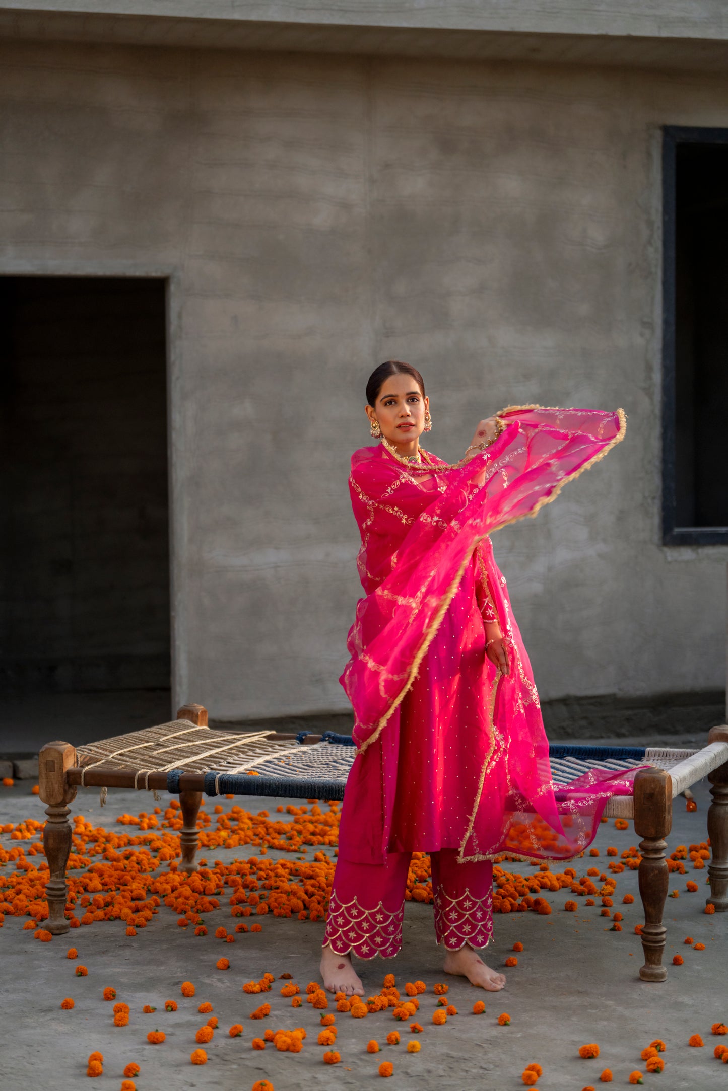 Fuschia Pink Silk Kurta Set with Heavy Dori and Zari Work