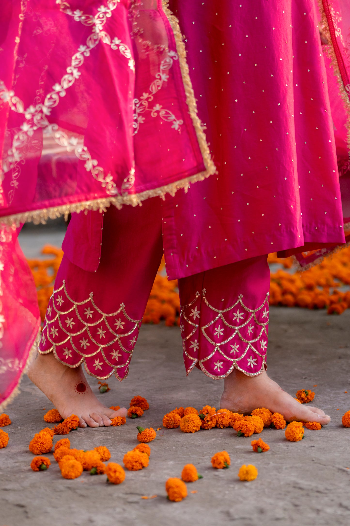 Fuschia Pink Silk Kurta Set with Heavy Dori and Zari Work