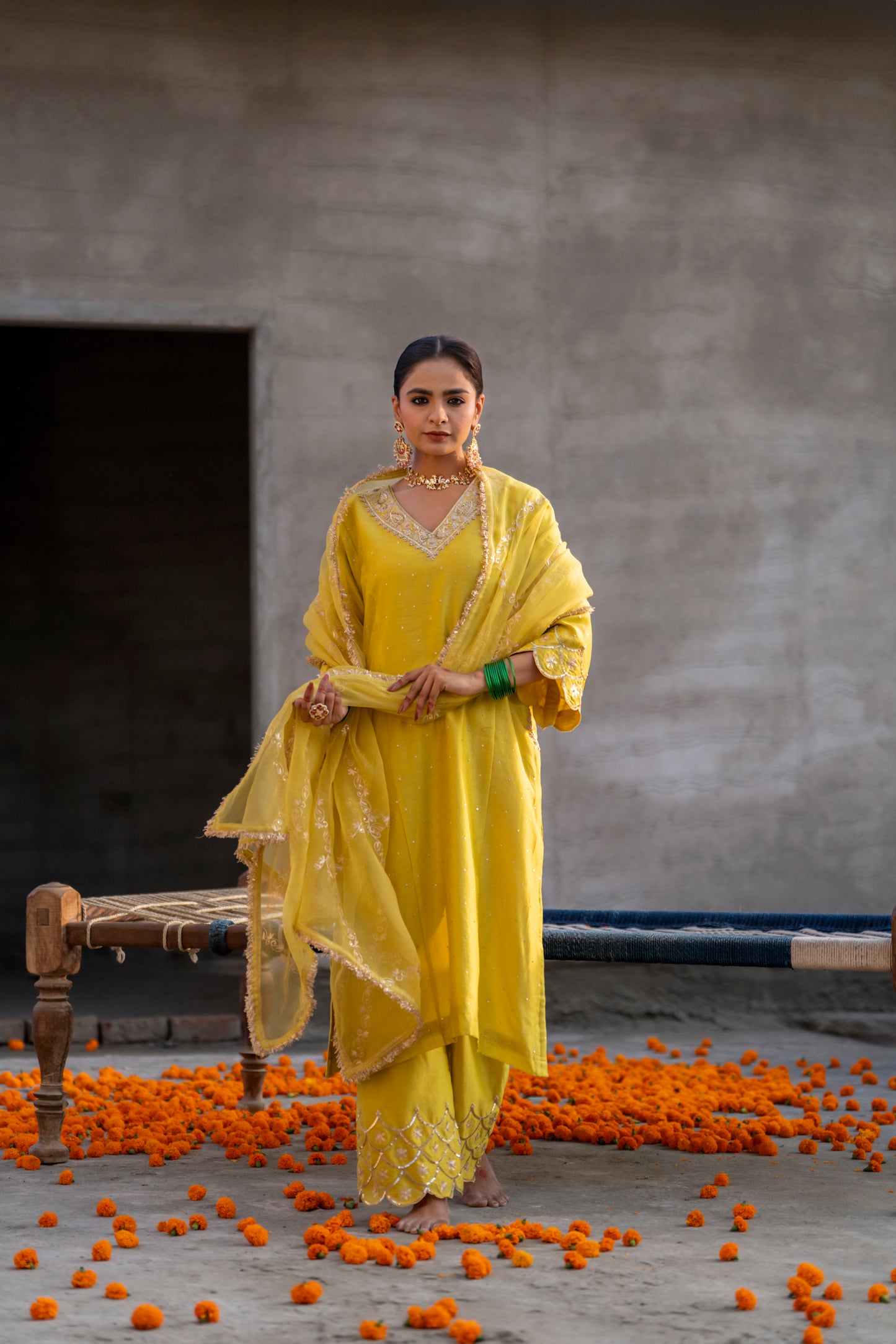 Yellow Silk Kurta Set with Heavy Dori and Zari Work