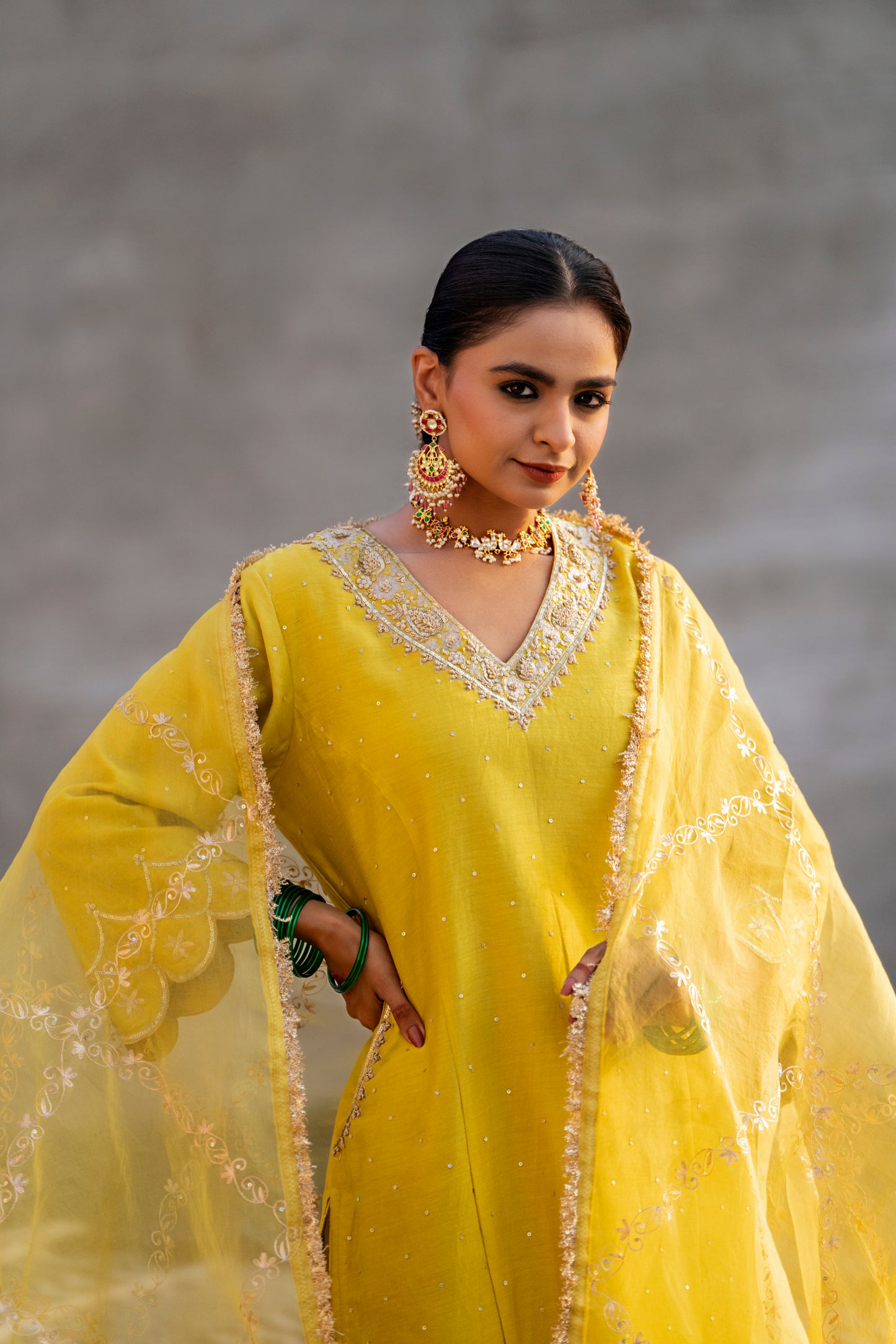 Yellow Silk Kurta Set with Heavy Dori and Zari Work
