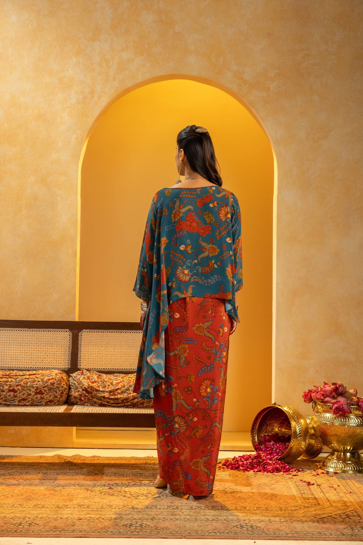 Rangtara embellished drape skirt set