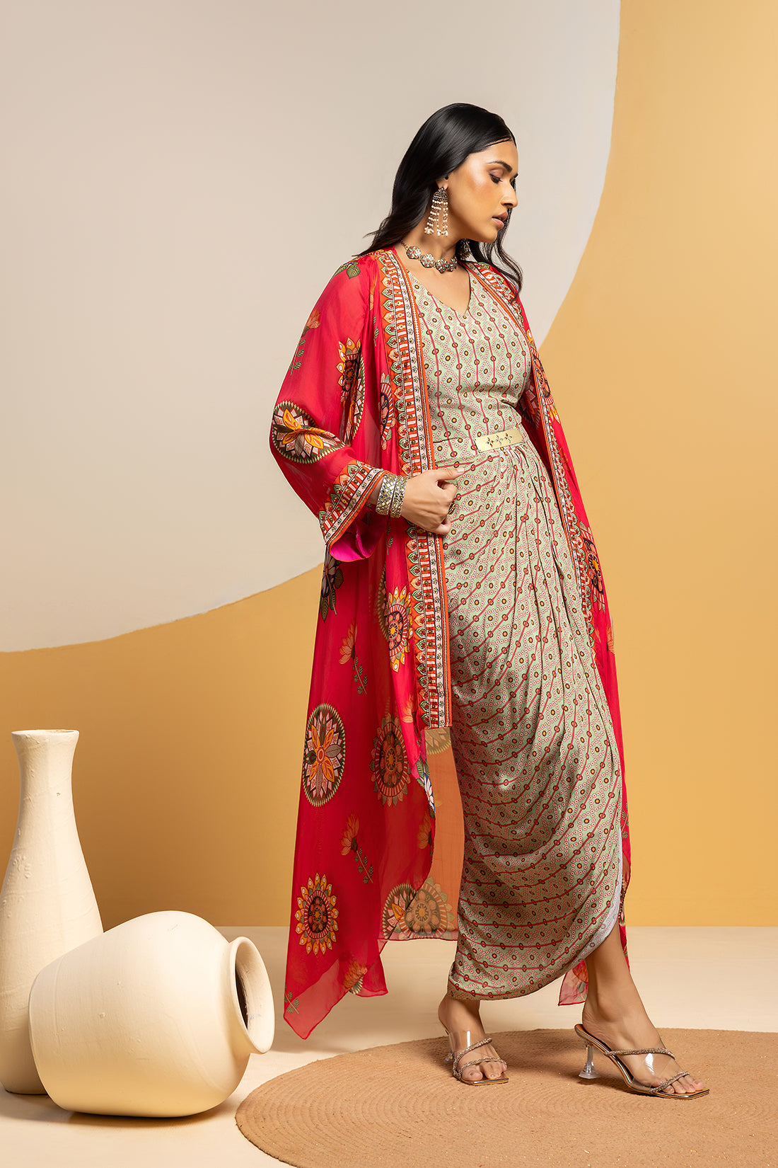 Rangtara embellished drape skirt set