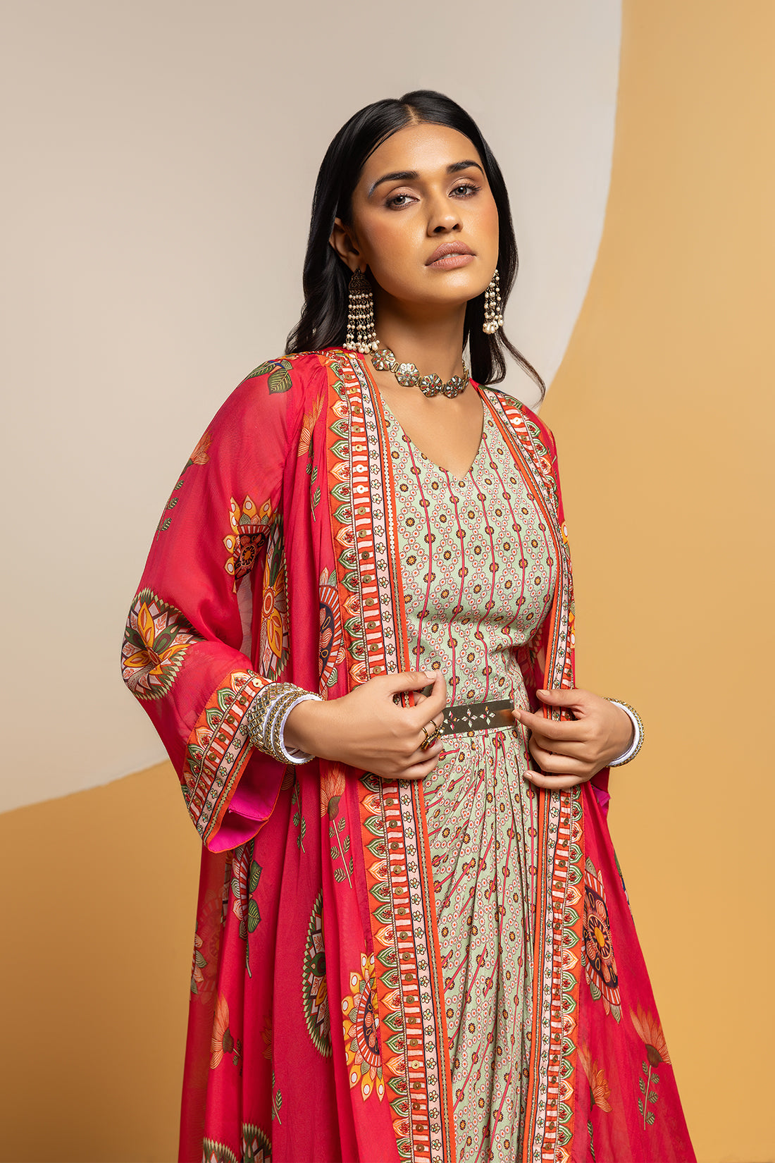 Rangtara embellished drape skirt set