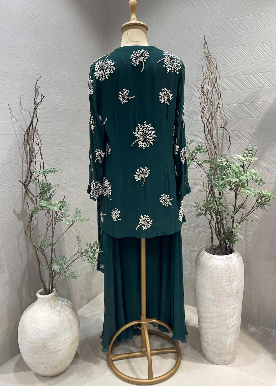 Emerald green jacket Sharara set