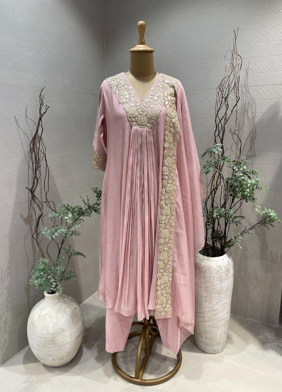 Blush Pink Pleated kurta set