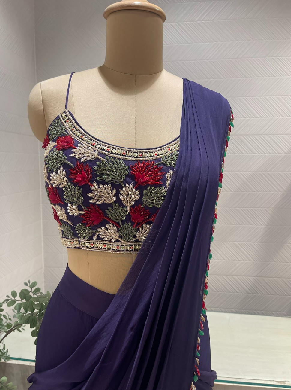 Deep Purple Pre Stitched Saree