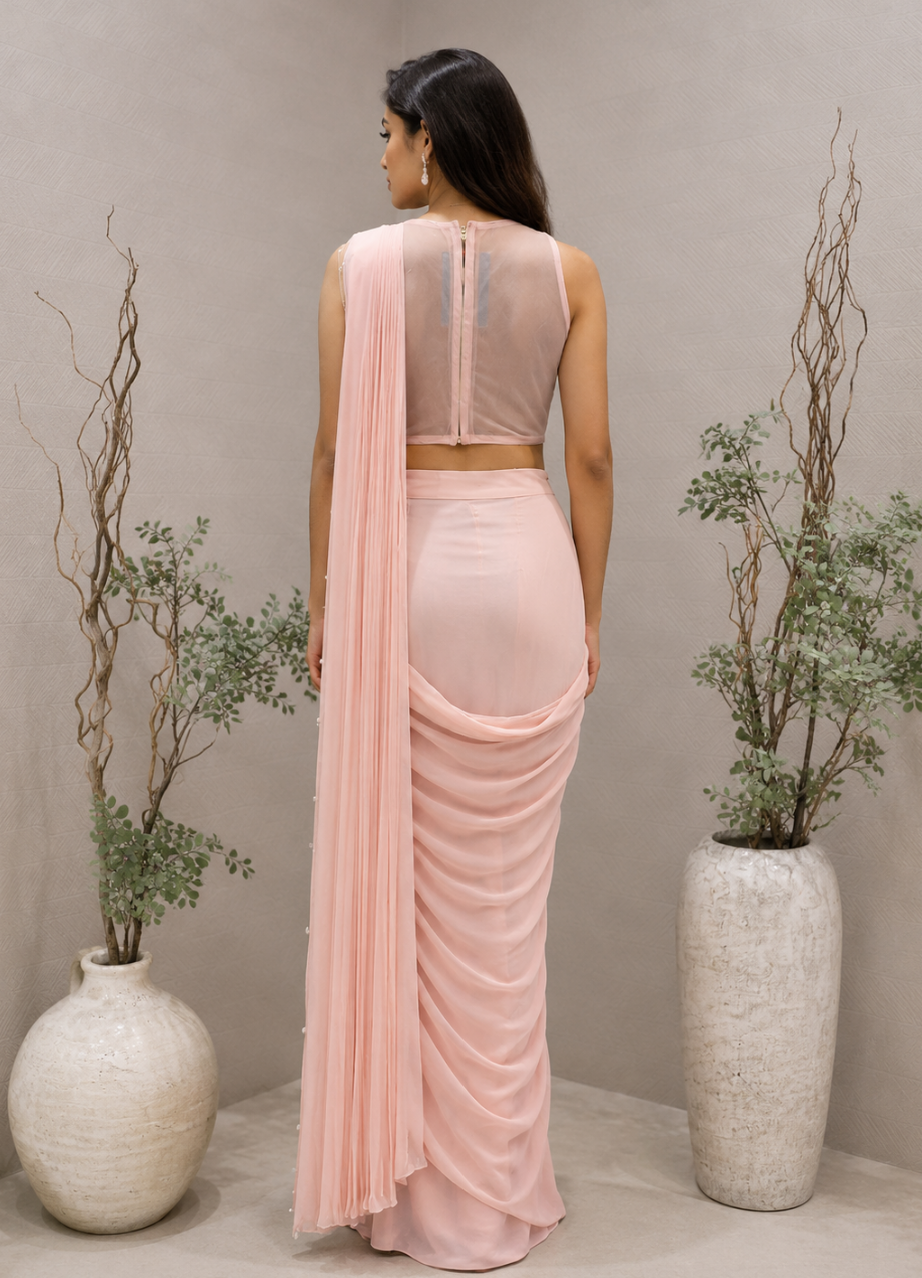 Blush Pink Drape Saree