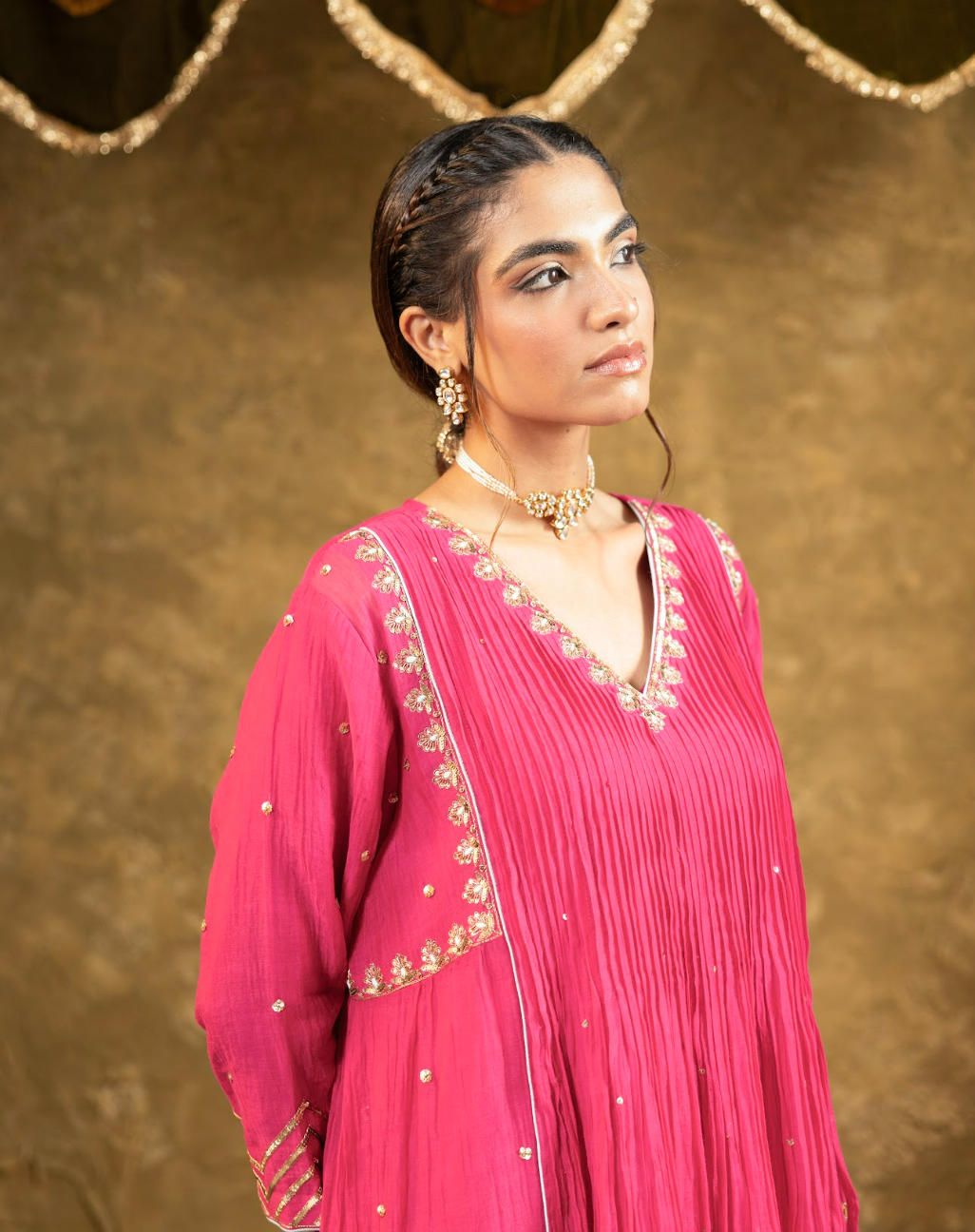 Pink 5 boota kurta set