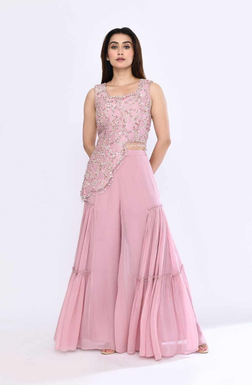 Gilded Sharara Set in Rose Pink