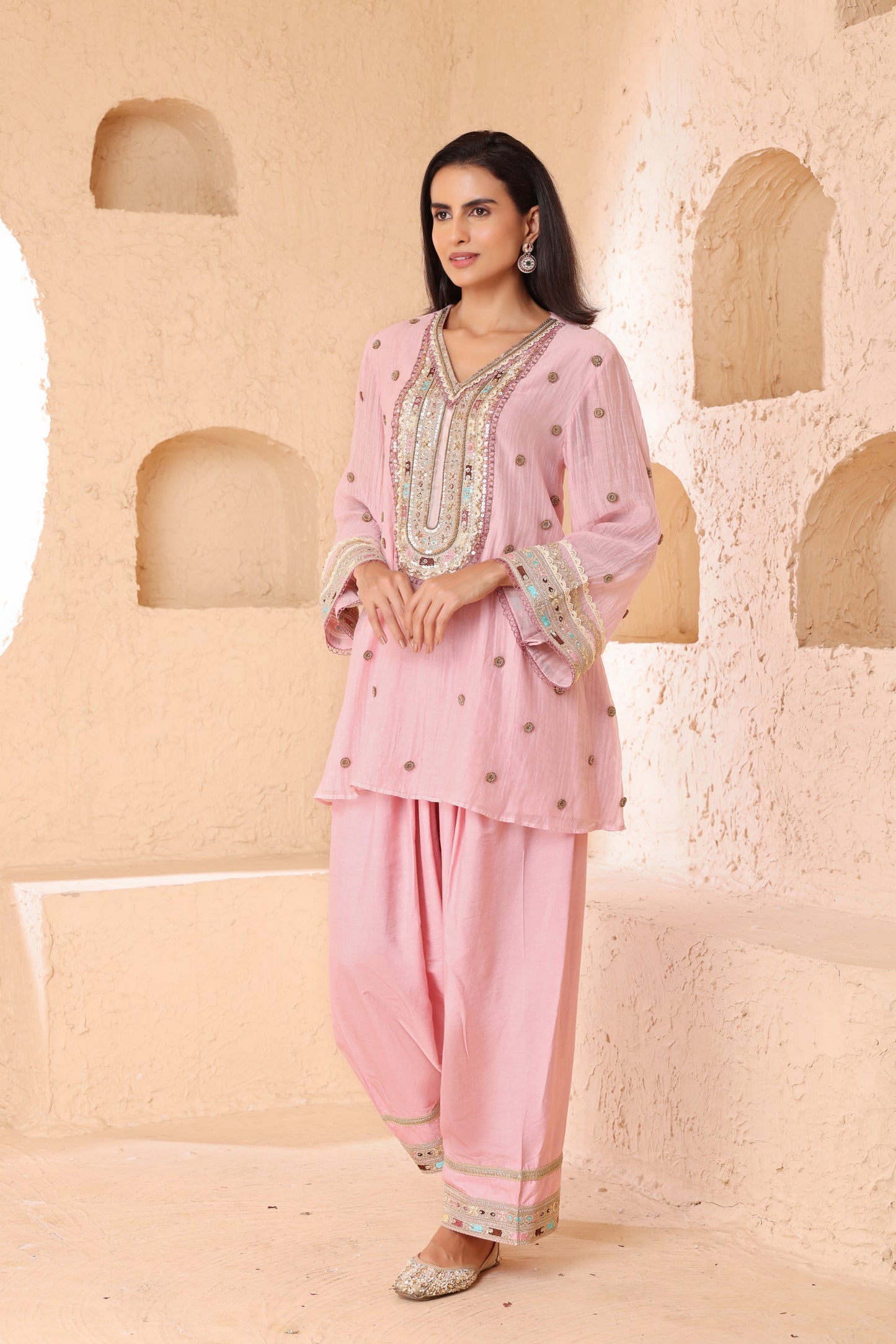 Straight short length shirt with Farsi Salwar