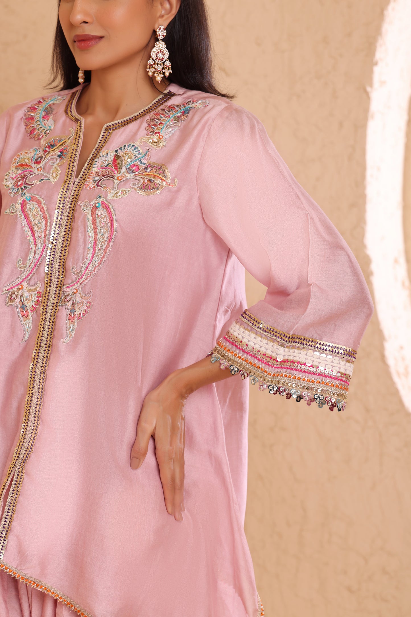 Asymmetrical short length shirt with narrow salwar