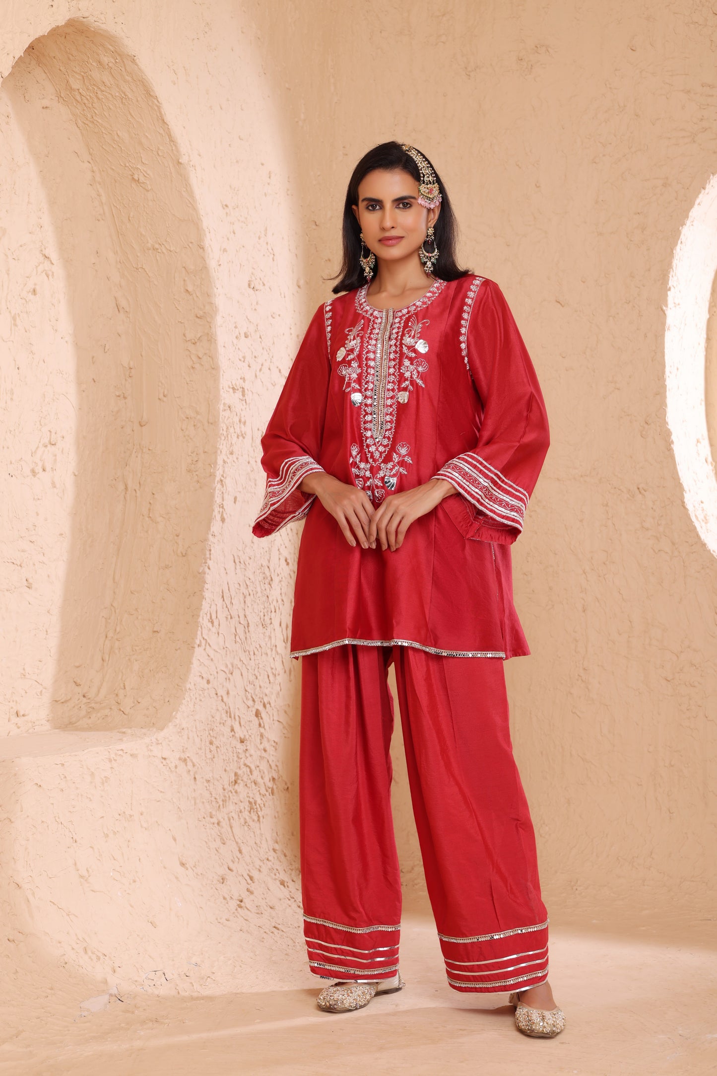 Straight short length shirt with Farsi salwar