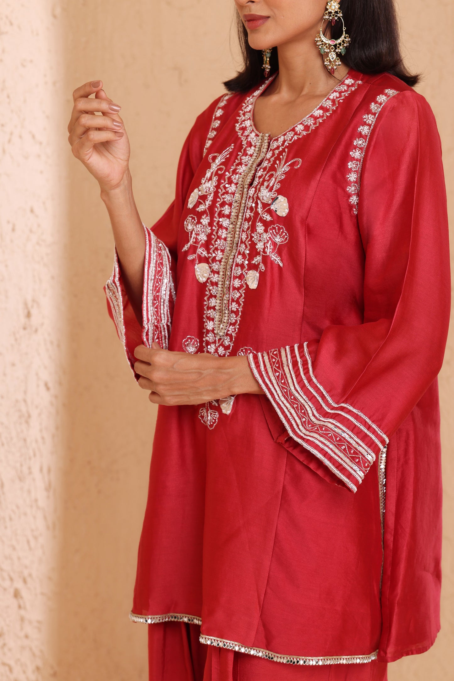 Straight short length shirt with Farsi salwar