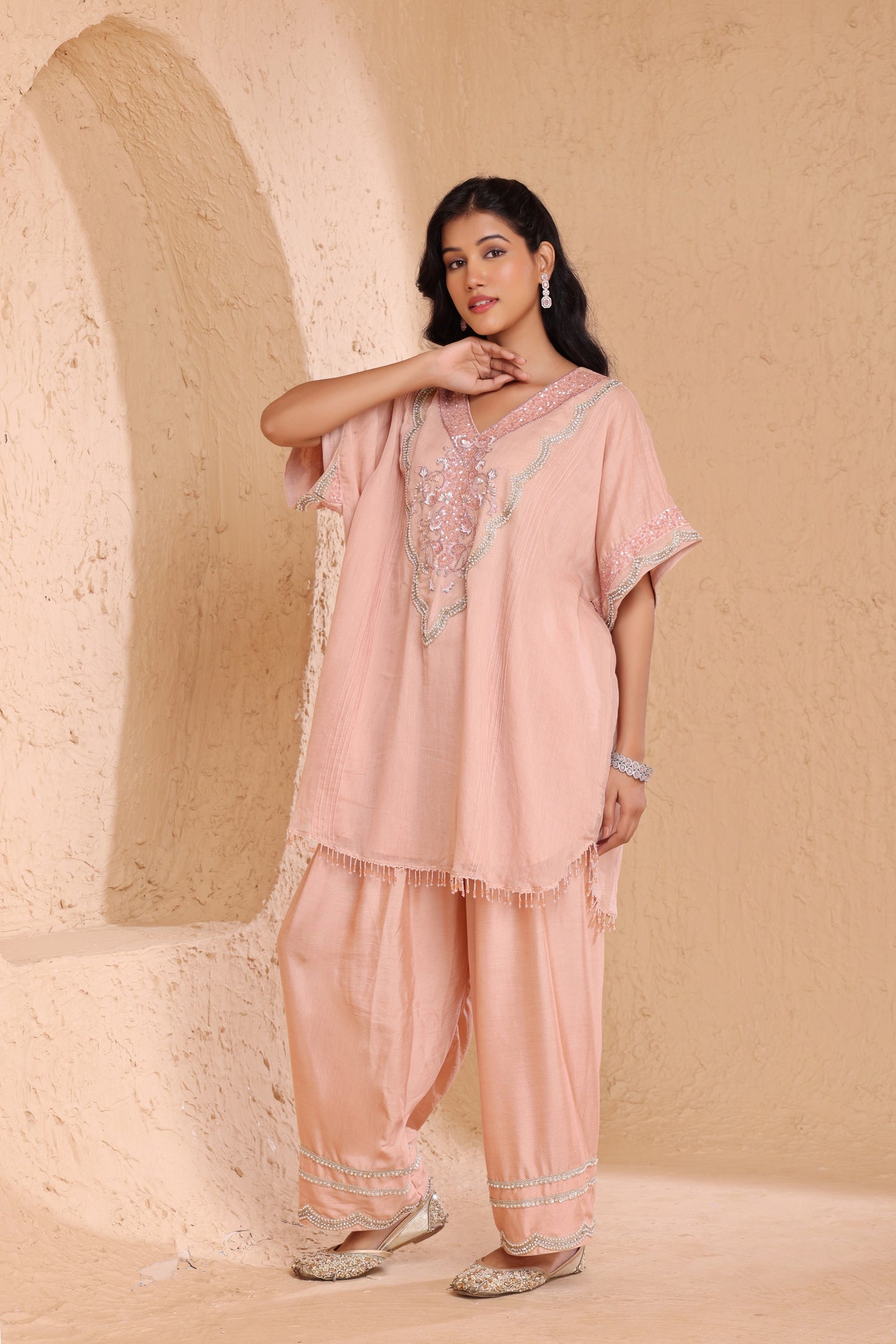 Kaftan short length shirt with Farsi salwar