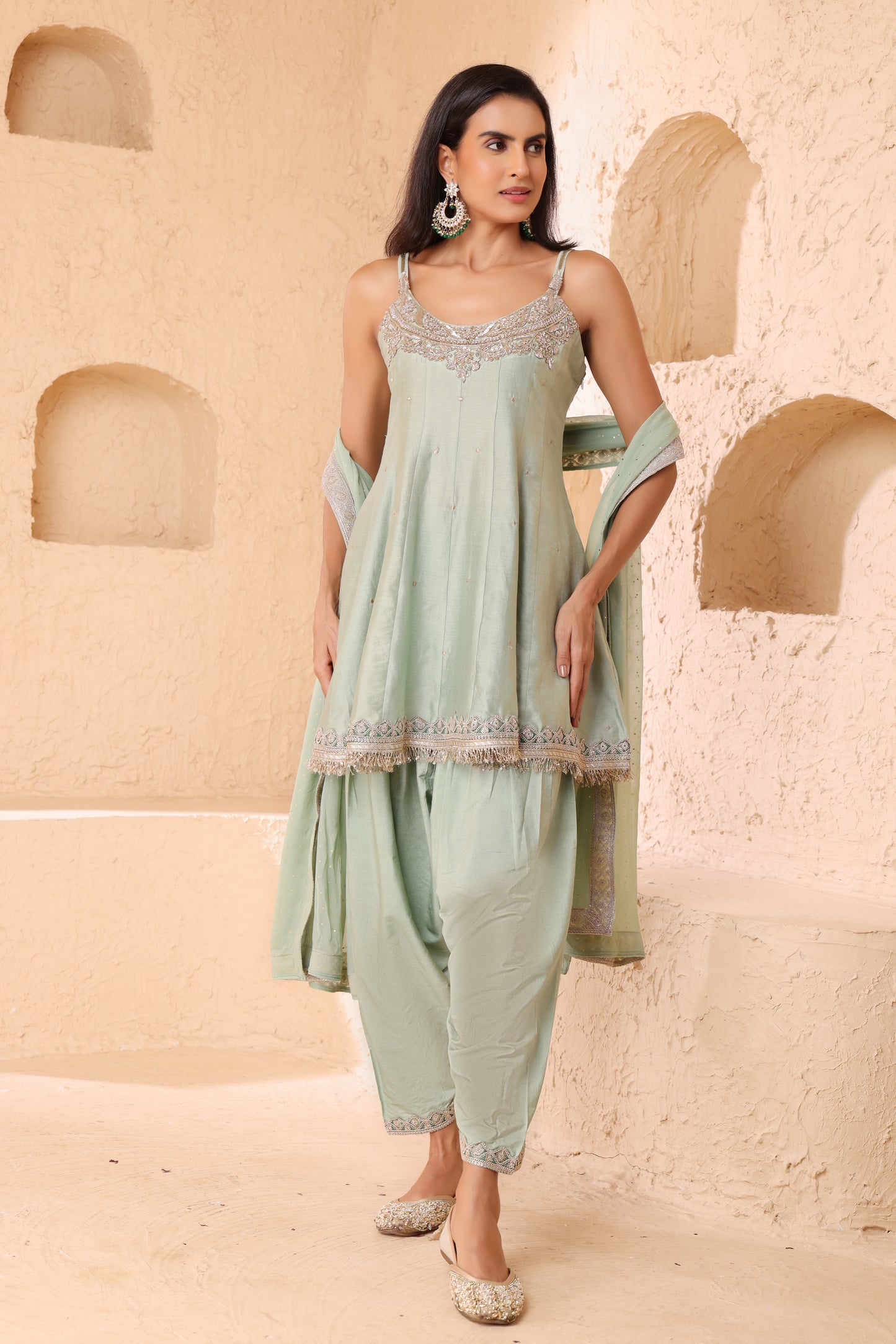 Anarkali dupatta set, Dupatta with Narrow Salwar set