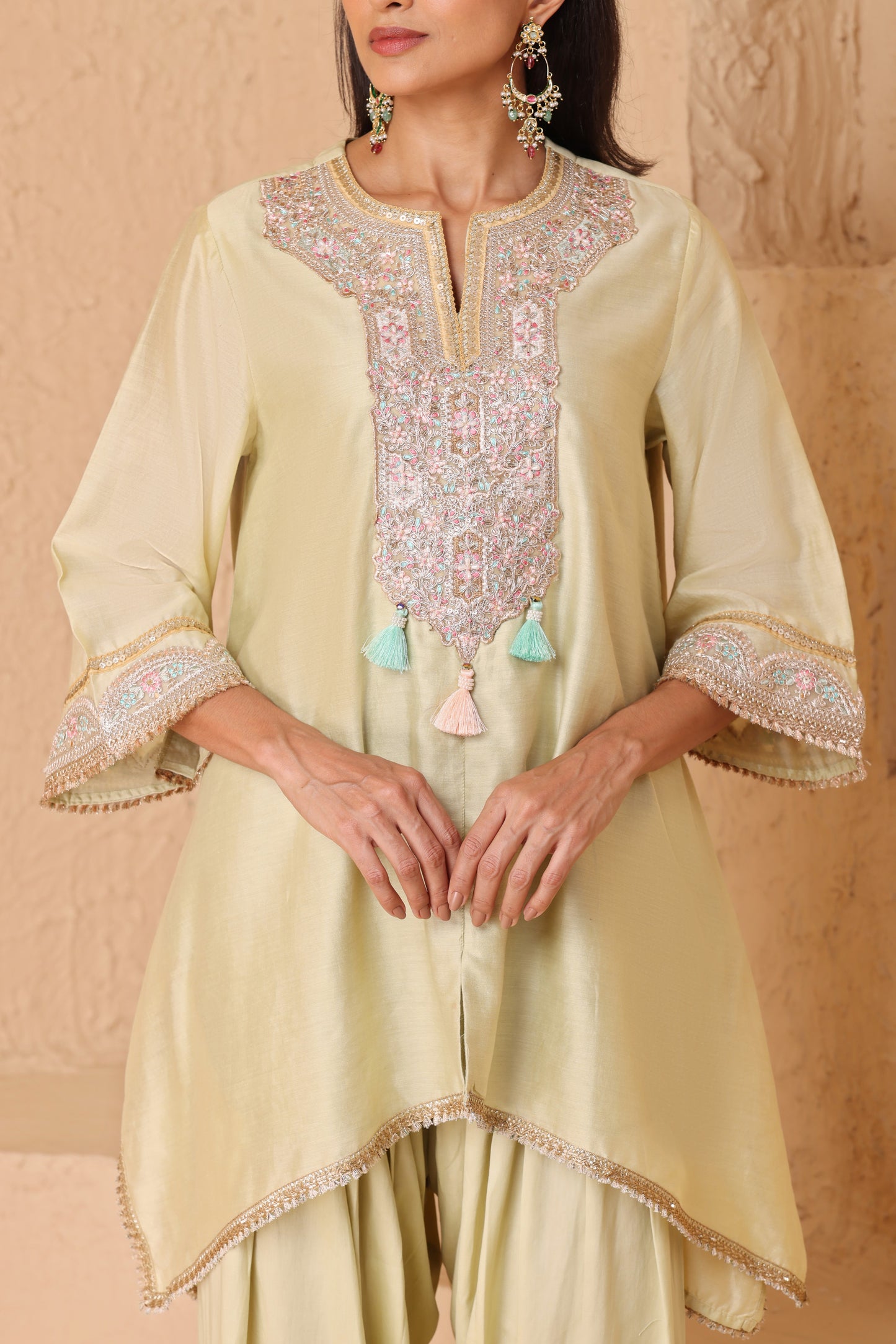 Asymmetrical short length shirt with Narrow salwar