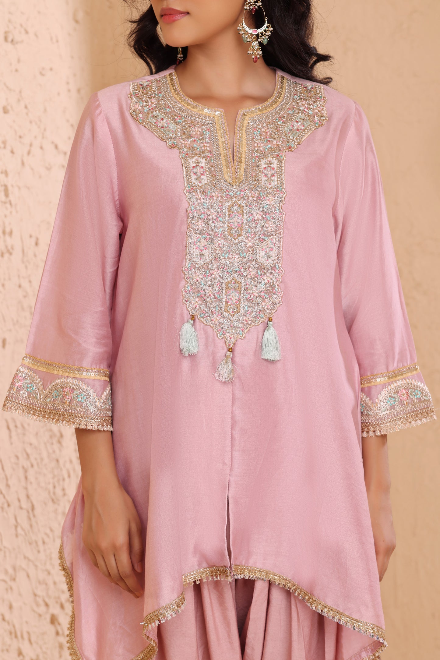Asymmetrical short length shirt with Narrow salwar