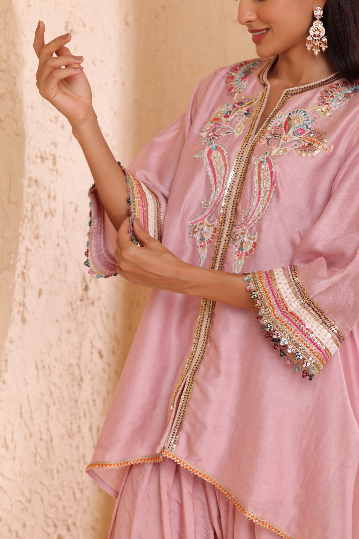 Asymmetrical short length shirt with narrow salwar