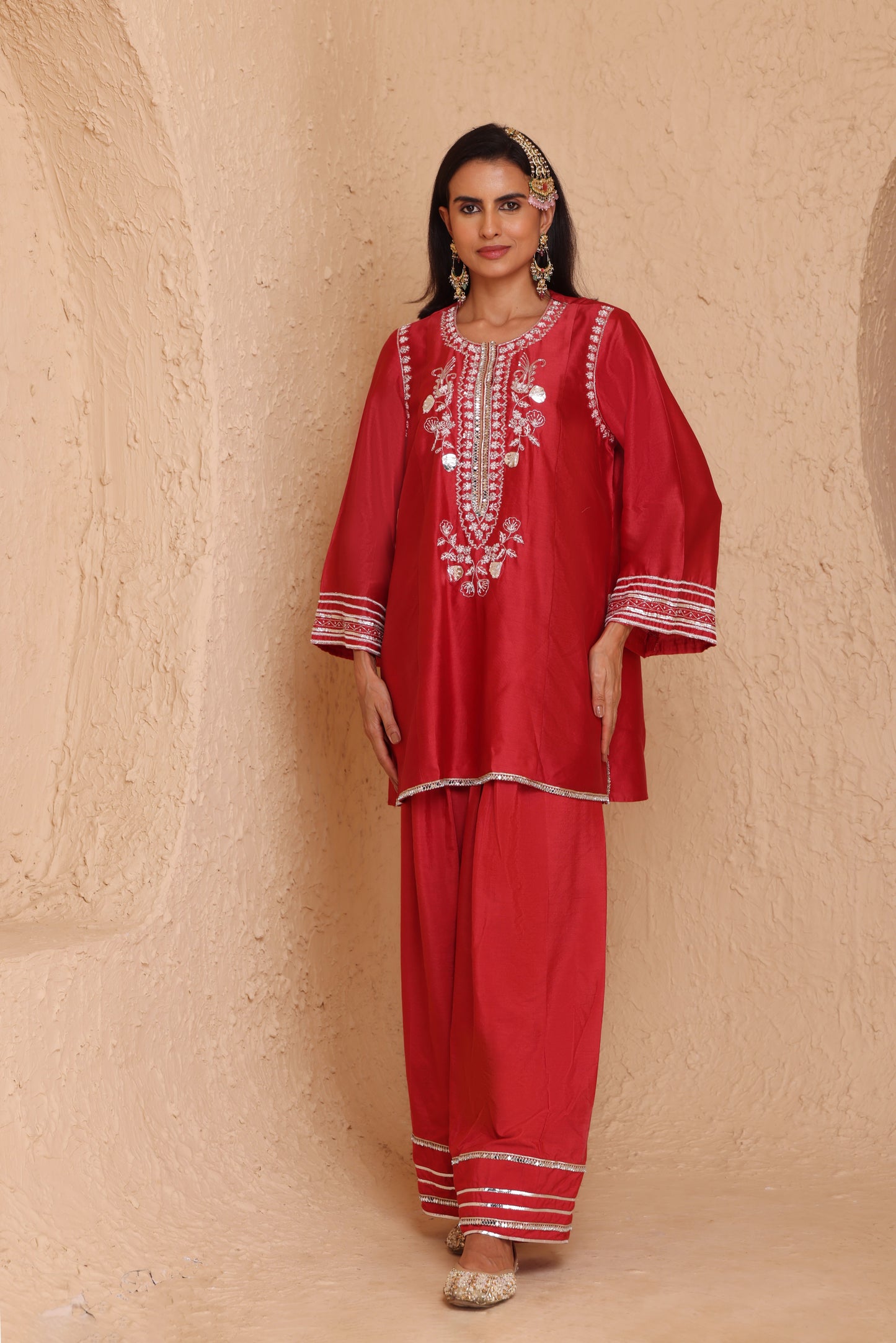 Straight short length shirt with Farsi salwar