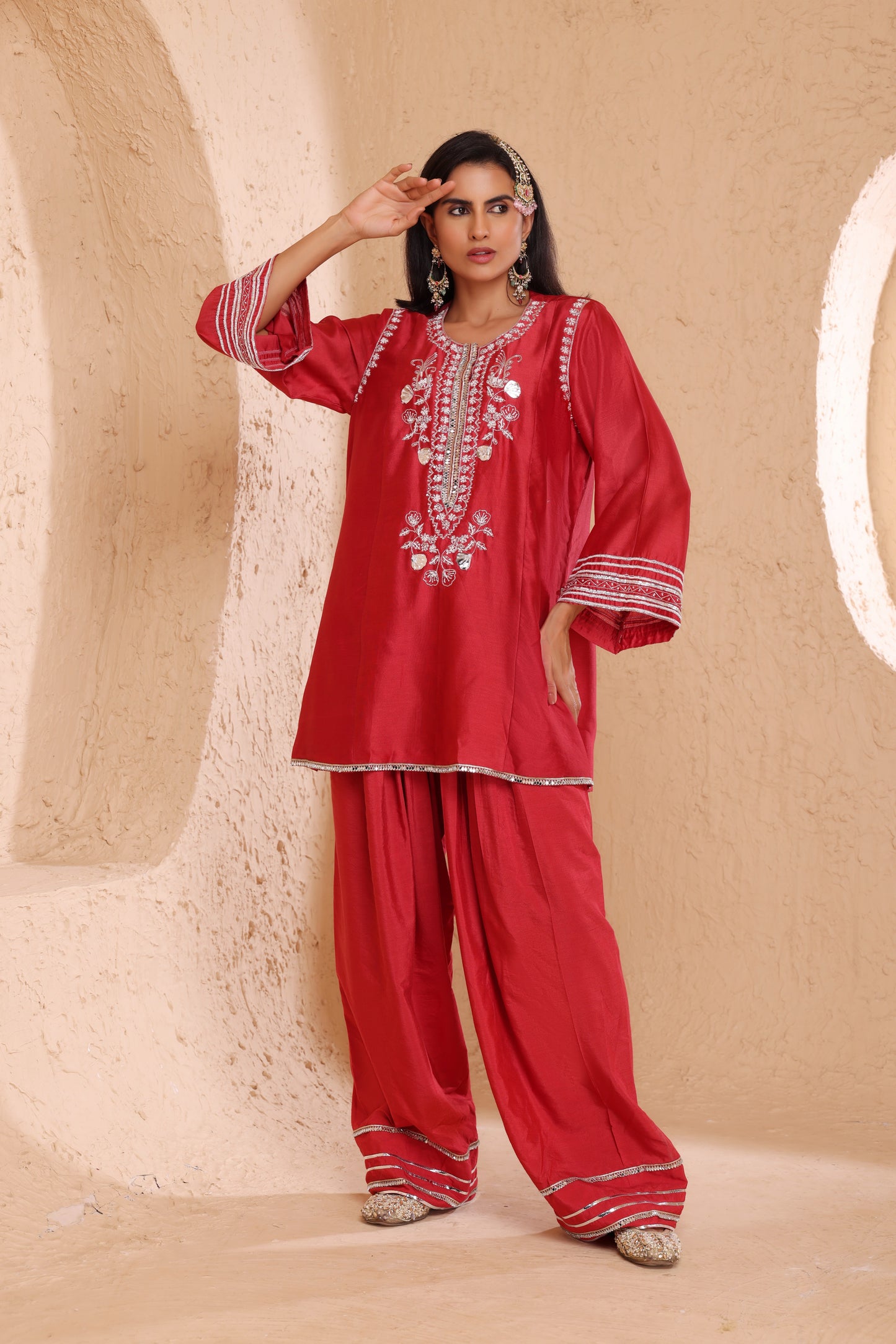Straight short length shirt with Farsi salwar