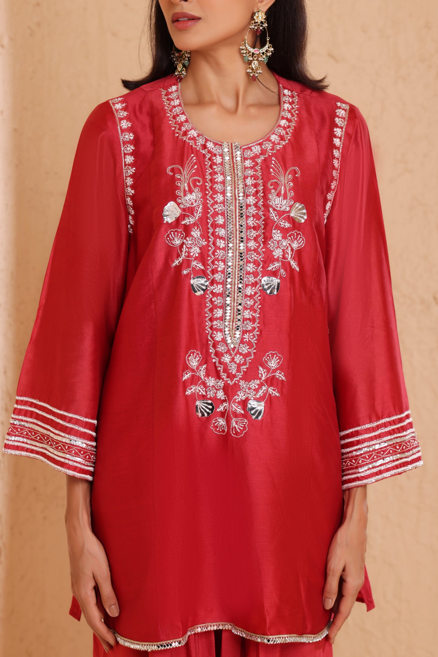 Straight short length shirt with Farsi salwar
