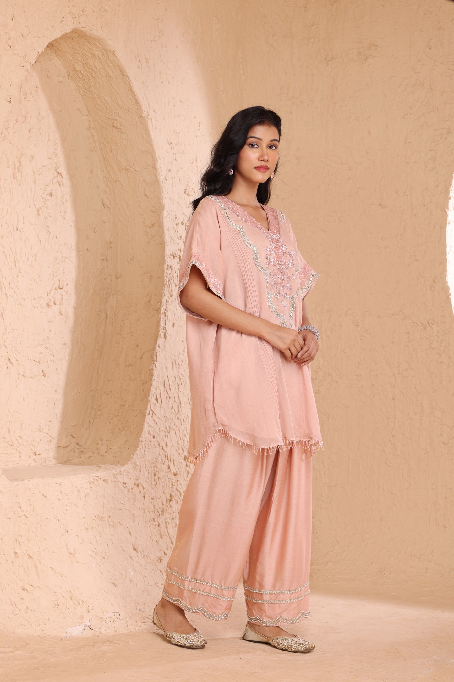 Kaftan short length shirt with Farsi salwar