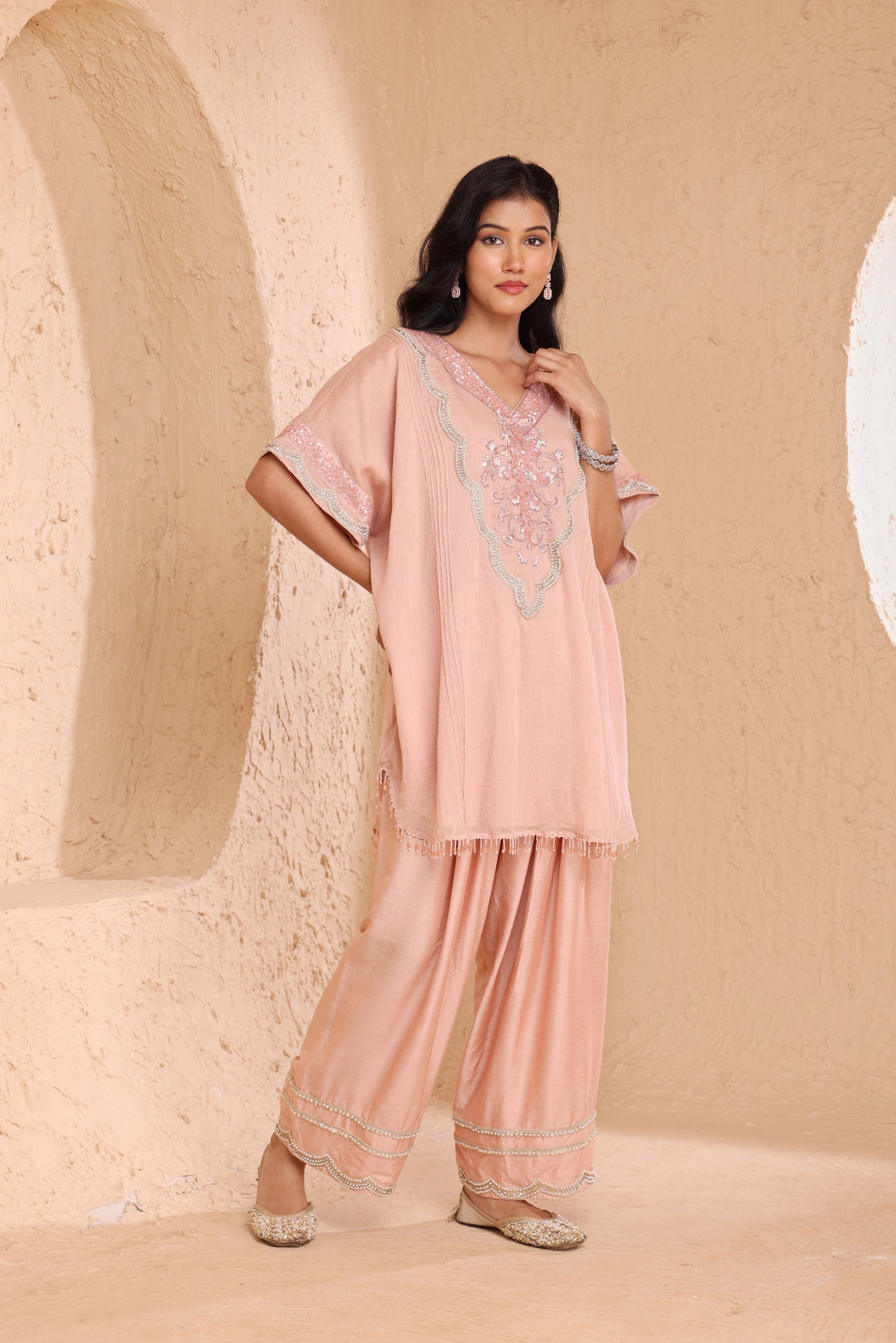 Kaftan short length shirt with Farsi salwar