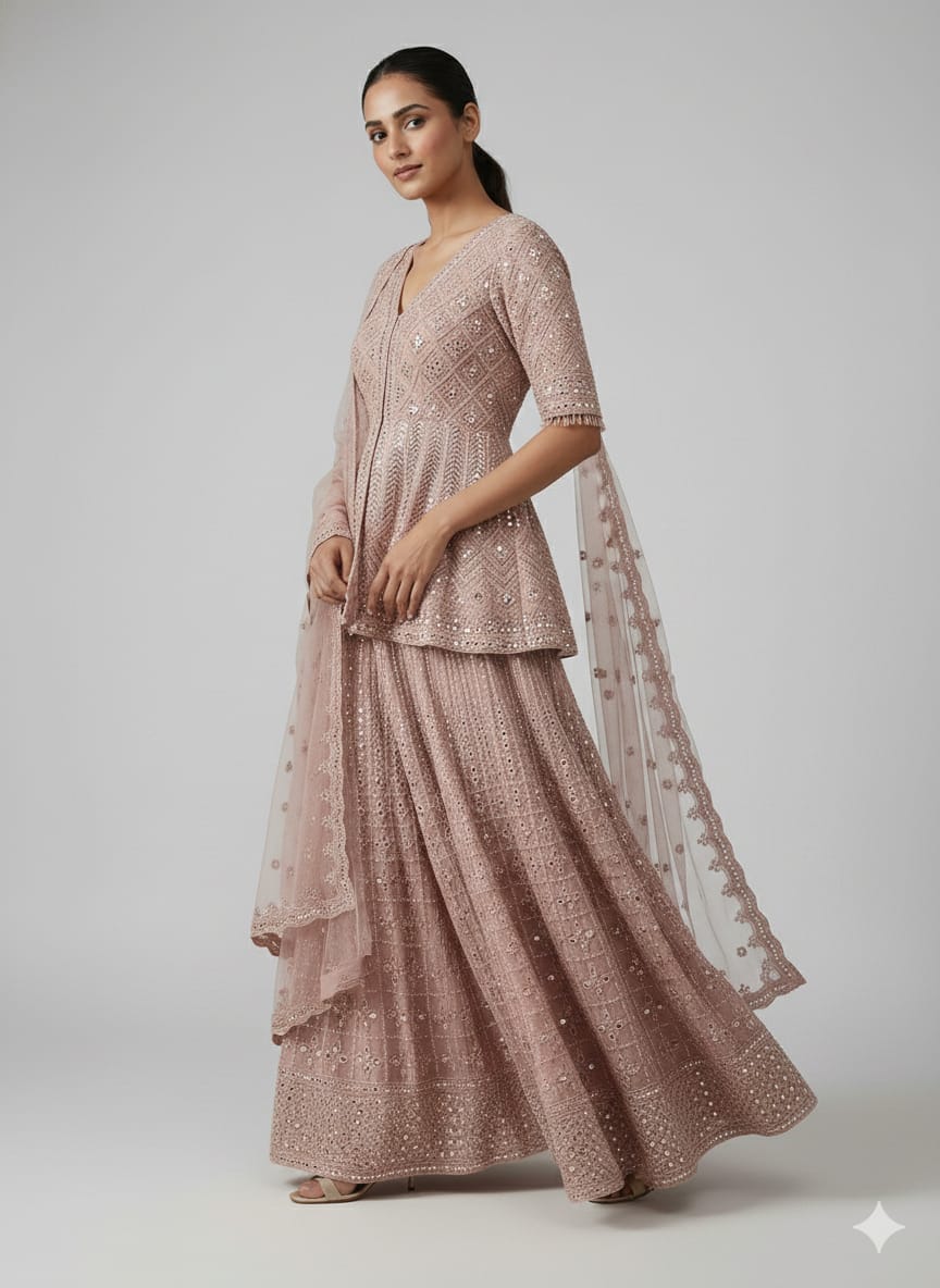 Chiffon Gold Emebllished Peplum Gharara Set