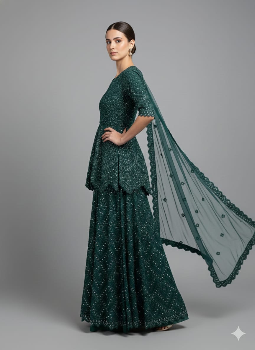 Embellished Peplum Emerald Sharara set