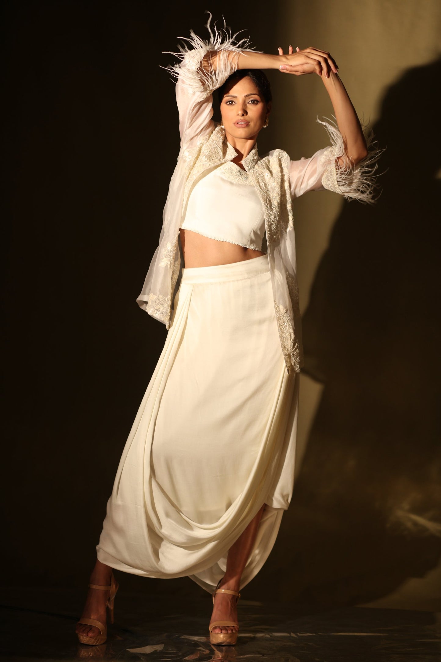 Ivory organza Jacket Skirt set