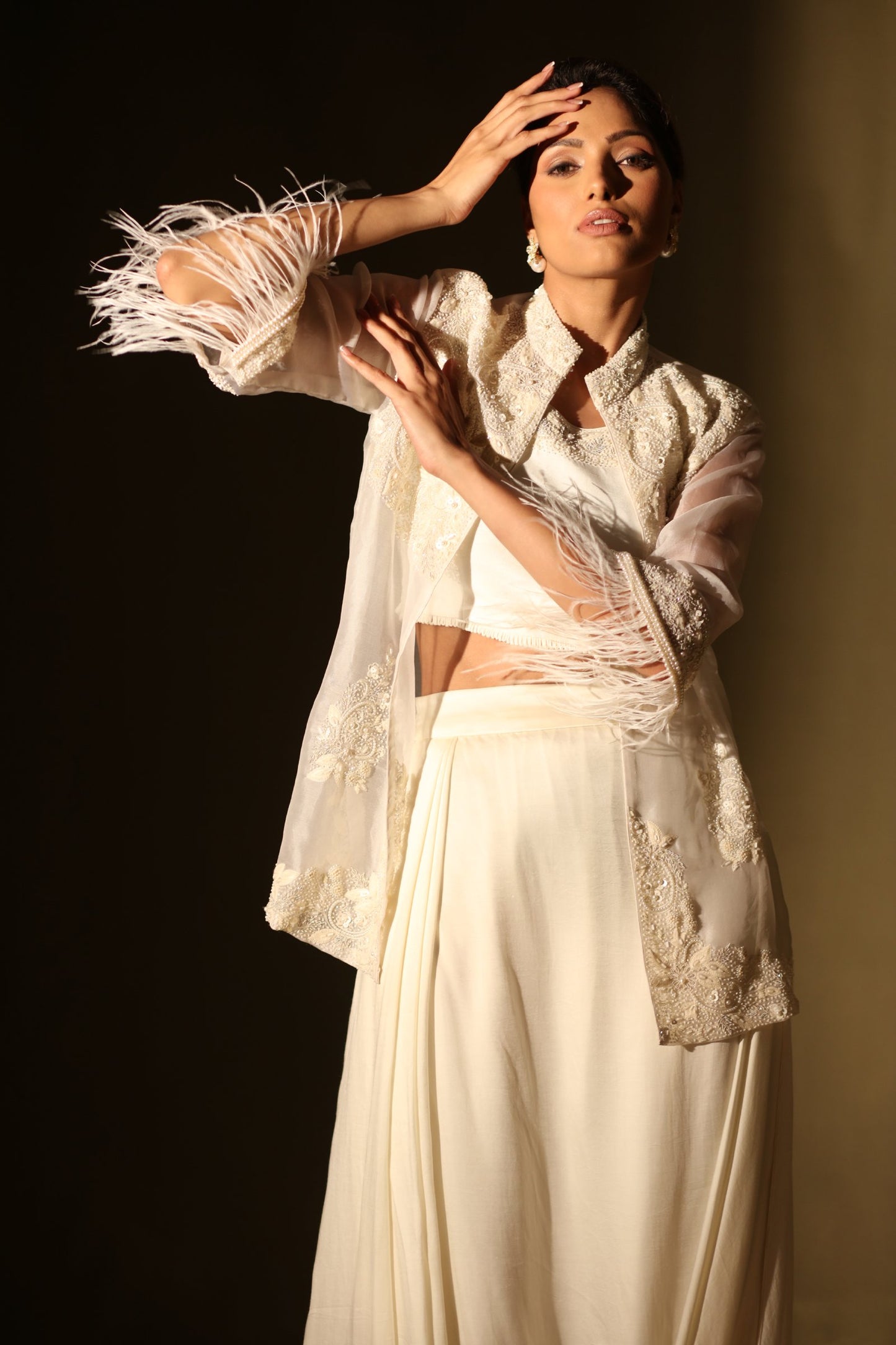 Ivory organza Jacket Skirt set
