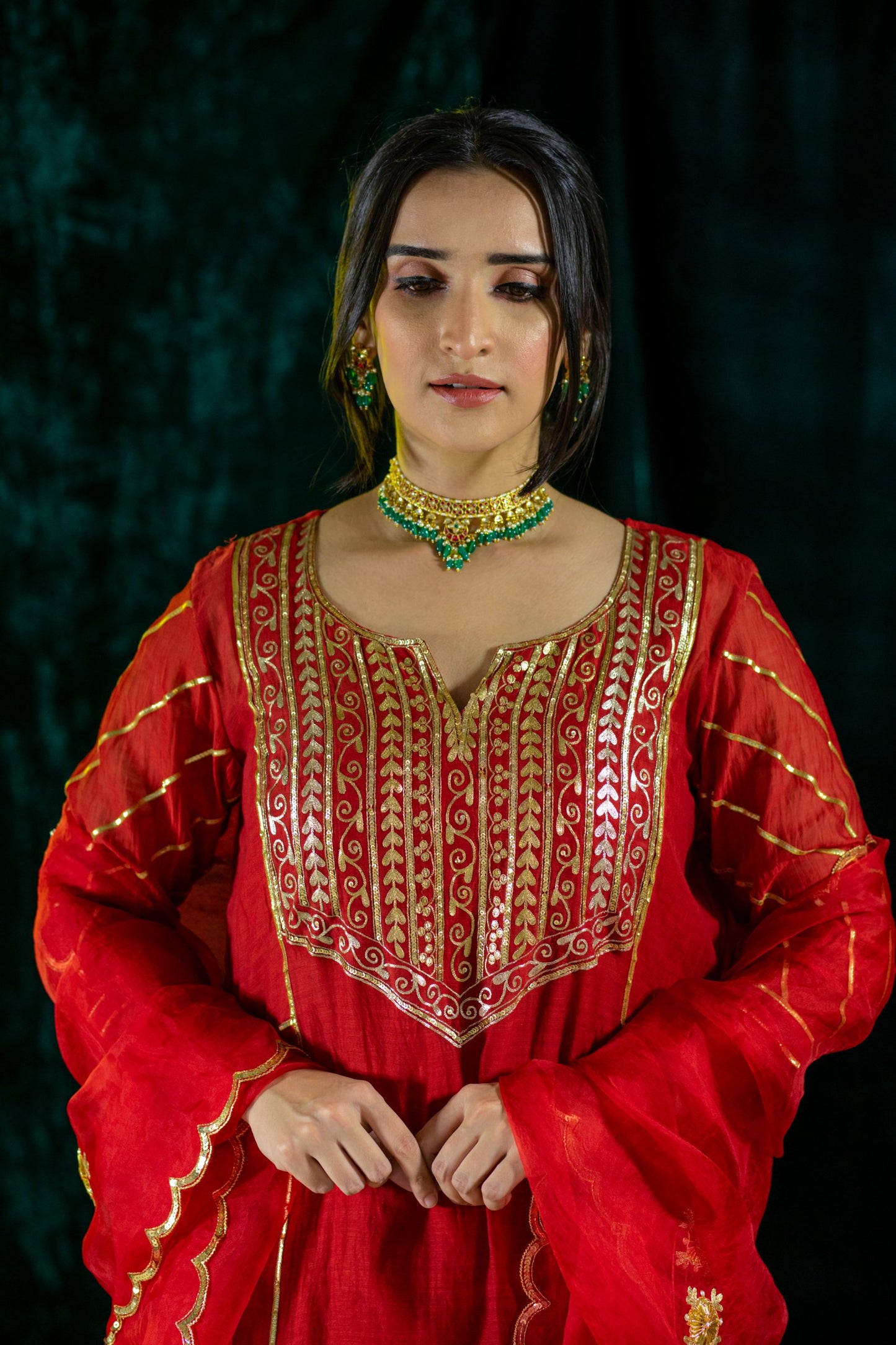 Red Handloom Gota Salwaar Set