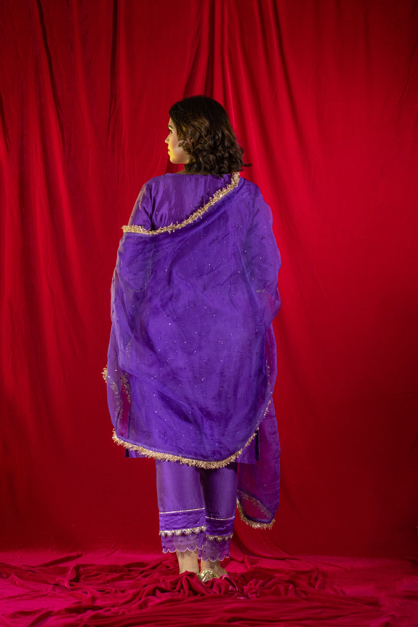Purple Chanderi Kurta Set with pockets