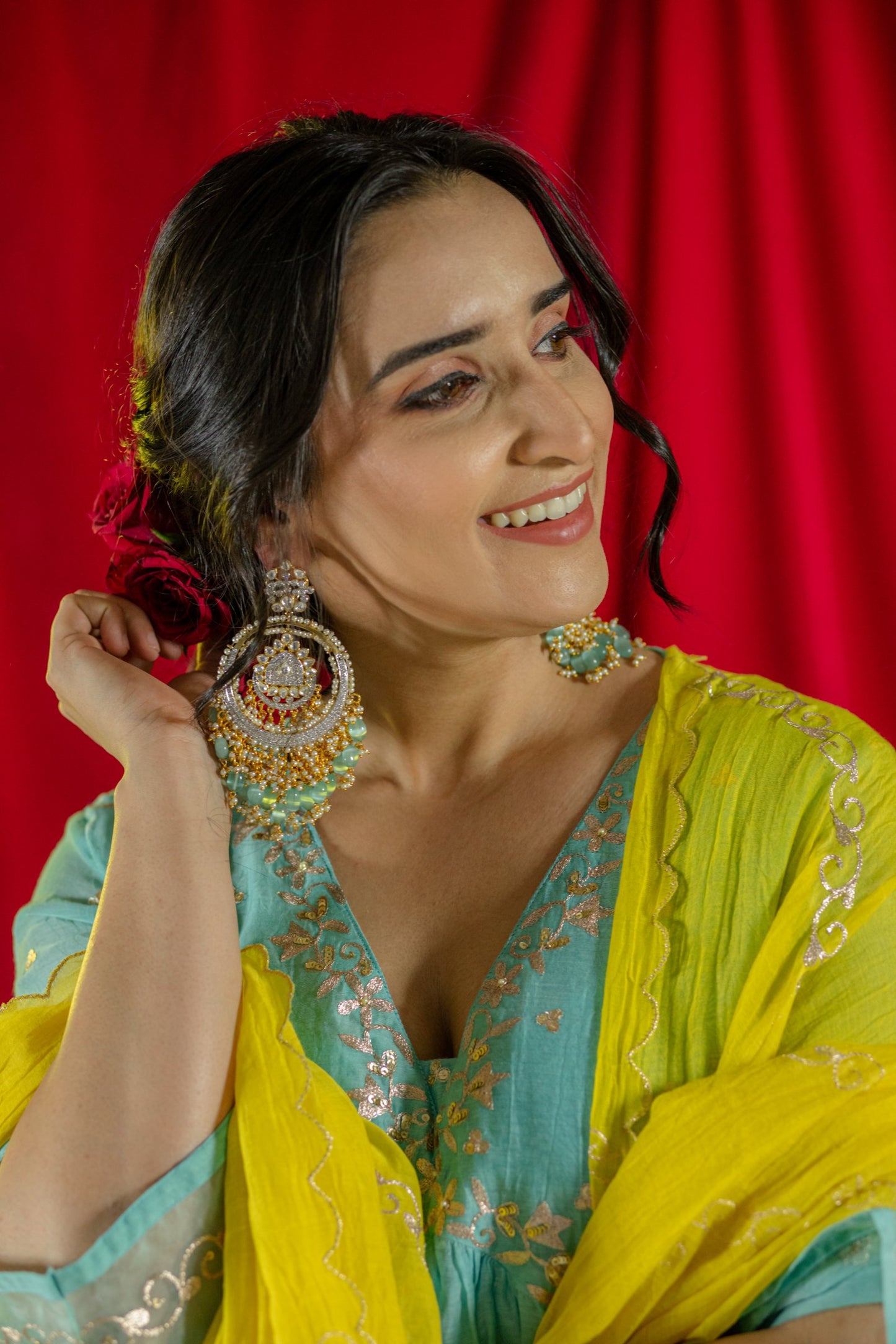 Light Blue V Neck Kurta Set